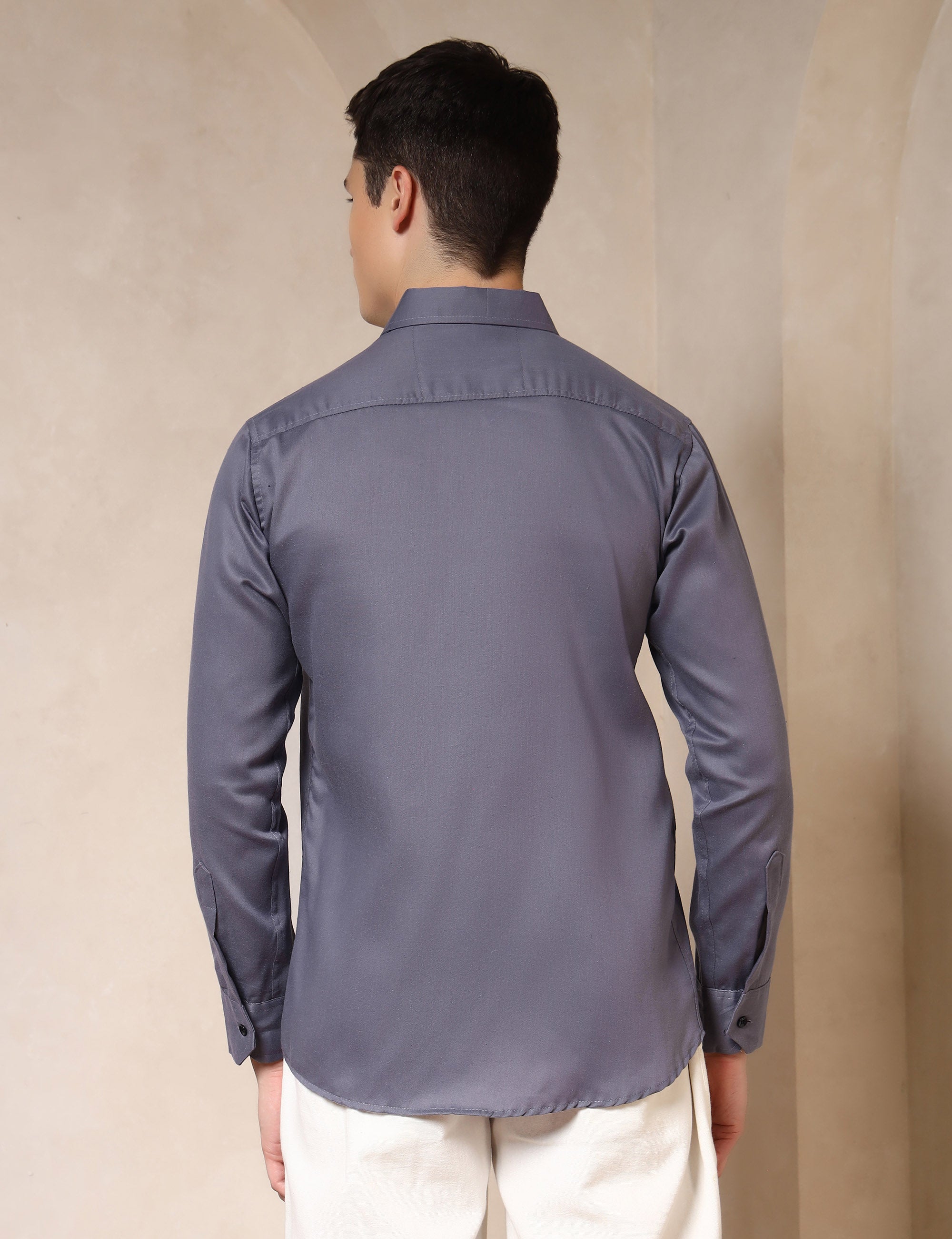 Classic Grey Dual Pocket Cotton Blend Shirt