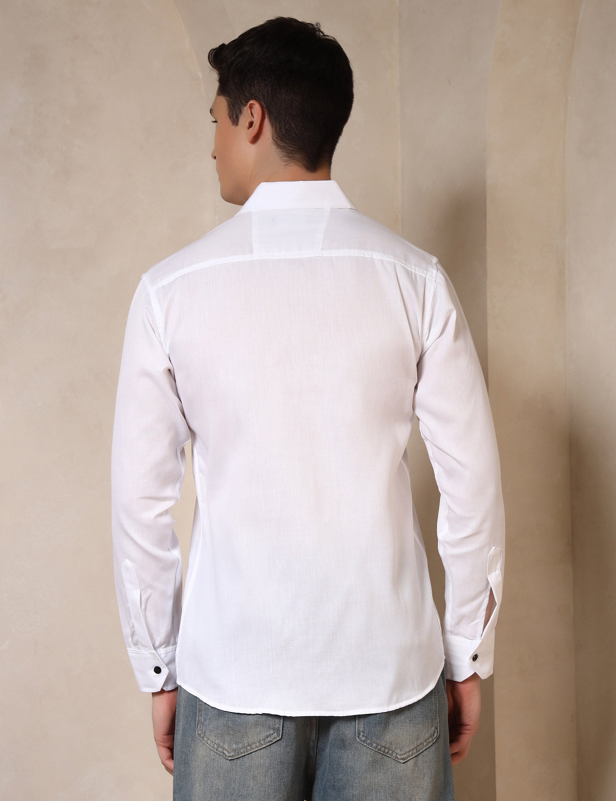 Classic White Dual Pocket Cotton Blend Shirt