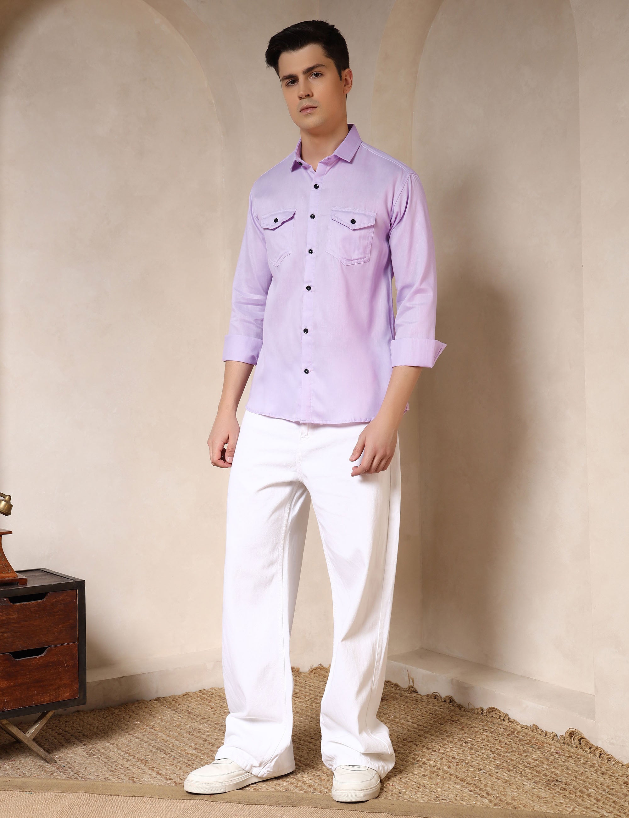 Classic Lavender Dual Pocket Cotton Blend Shirt