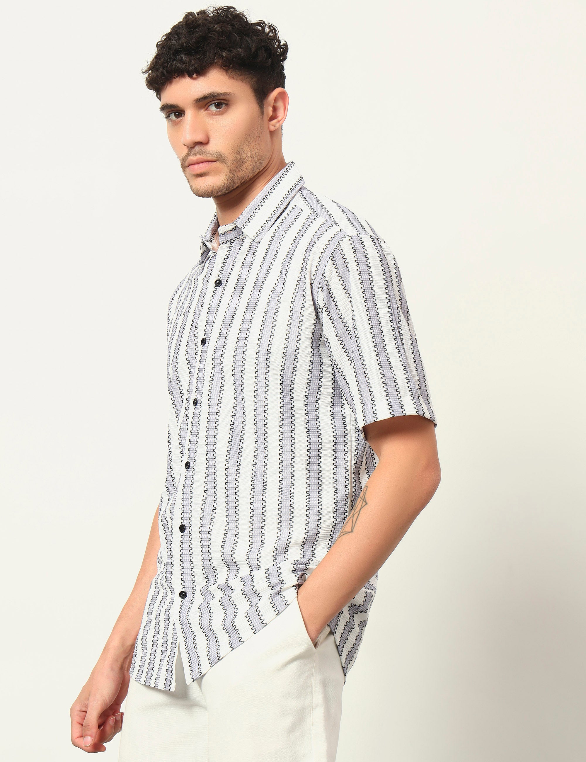 Fresh Flow Polyester Blend Lavender Striped Shirt