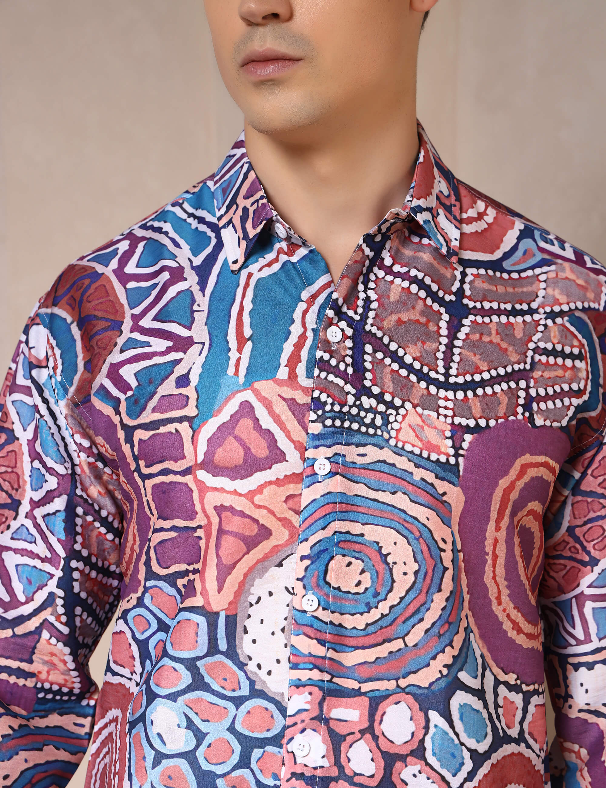 Vibrant Tribal Pattern Printed Cotton Blend Casual Shirt
