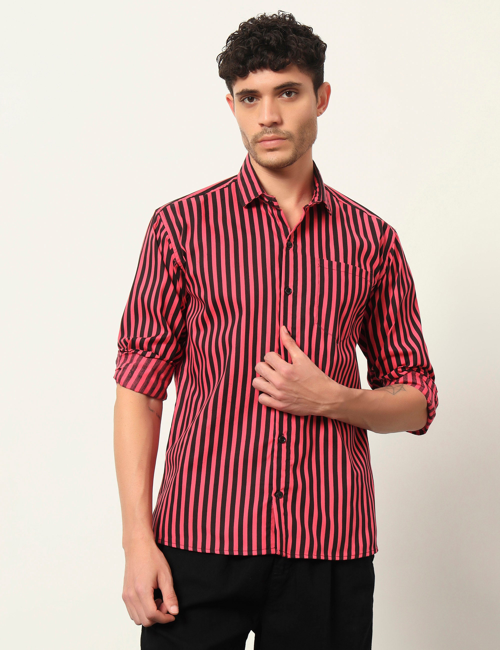 Inferno Stripes Casual Pink Cotton Blend Shirt