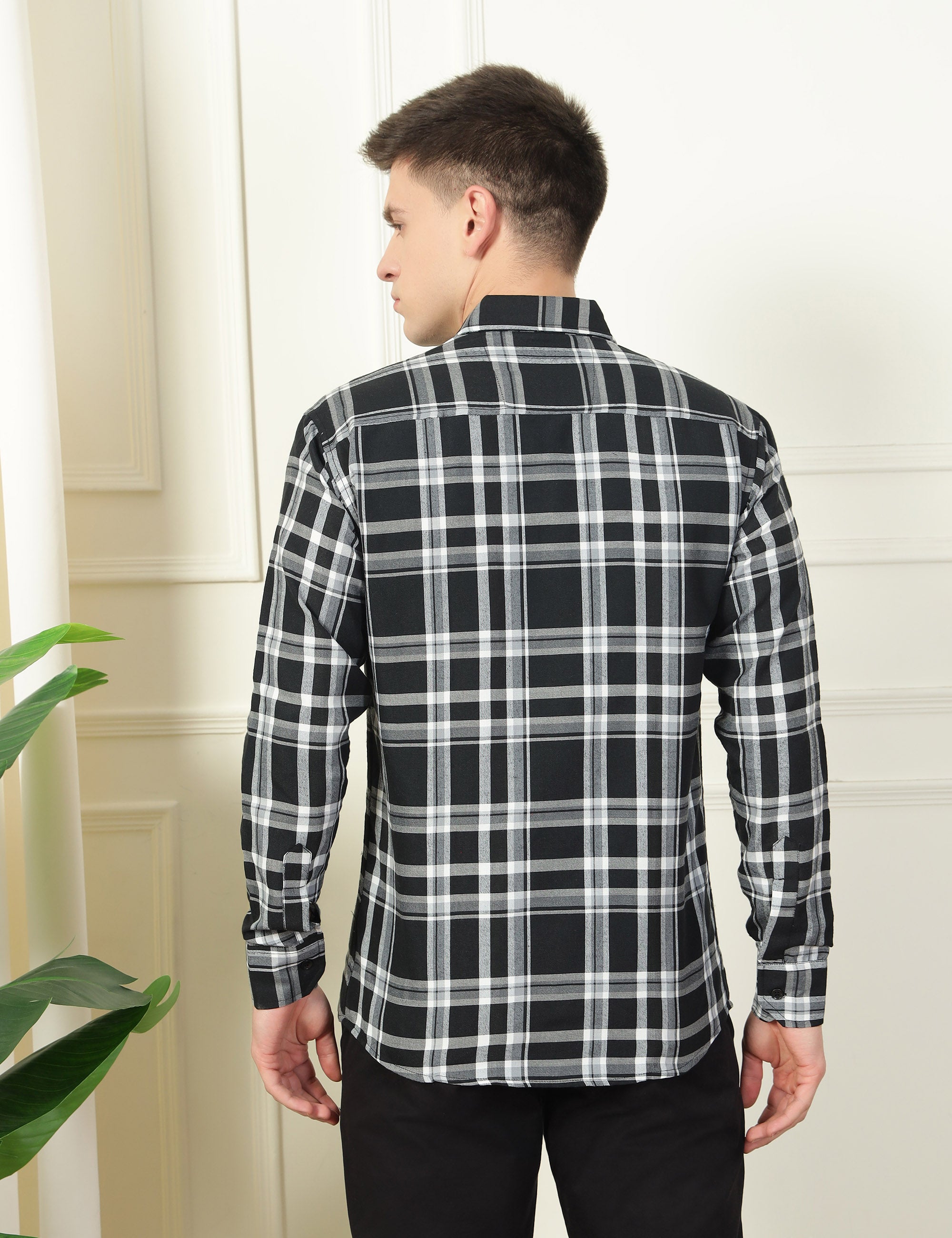 Monochrome Check Cotton Blend Shirt