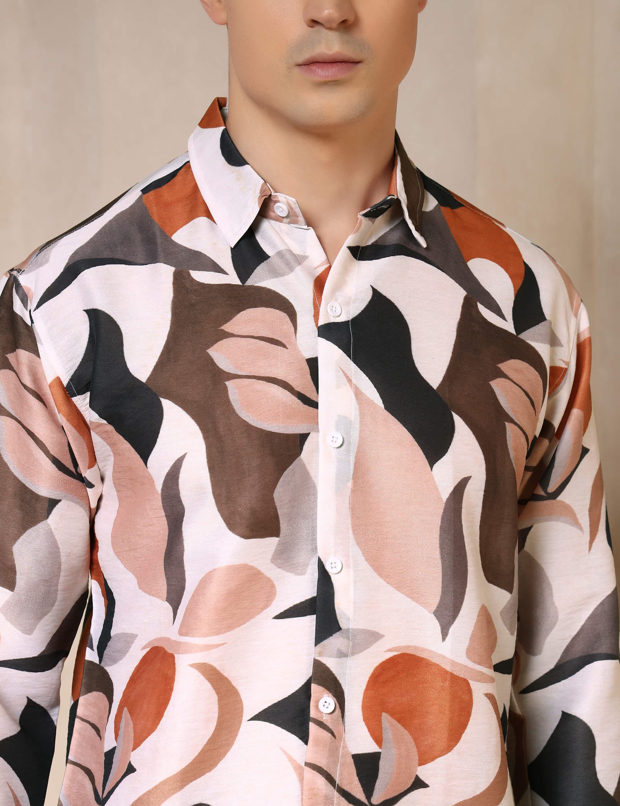Earth Tone Abstract Cotton Blend Printed Casual Shirt
