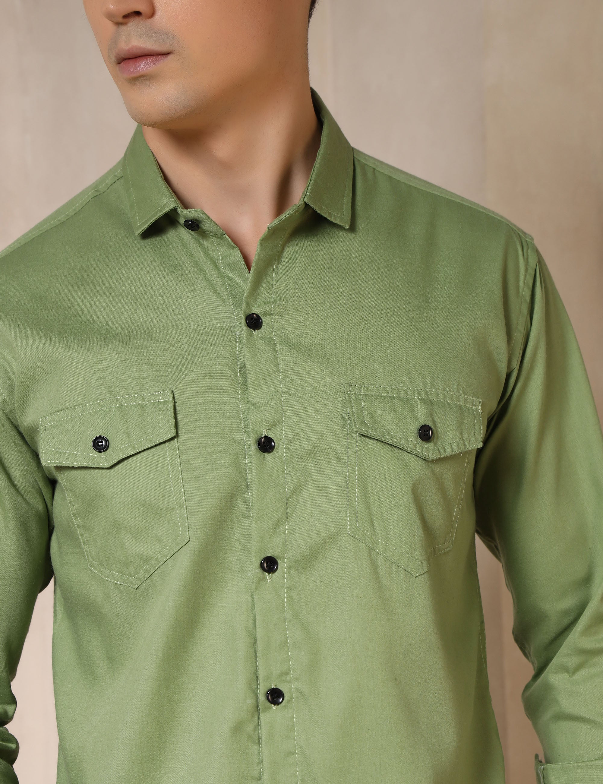 Classic Light Green Dual Pocket Cotton Blend Shirt