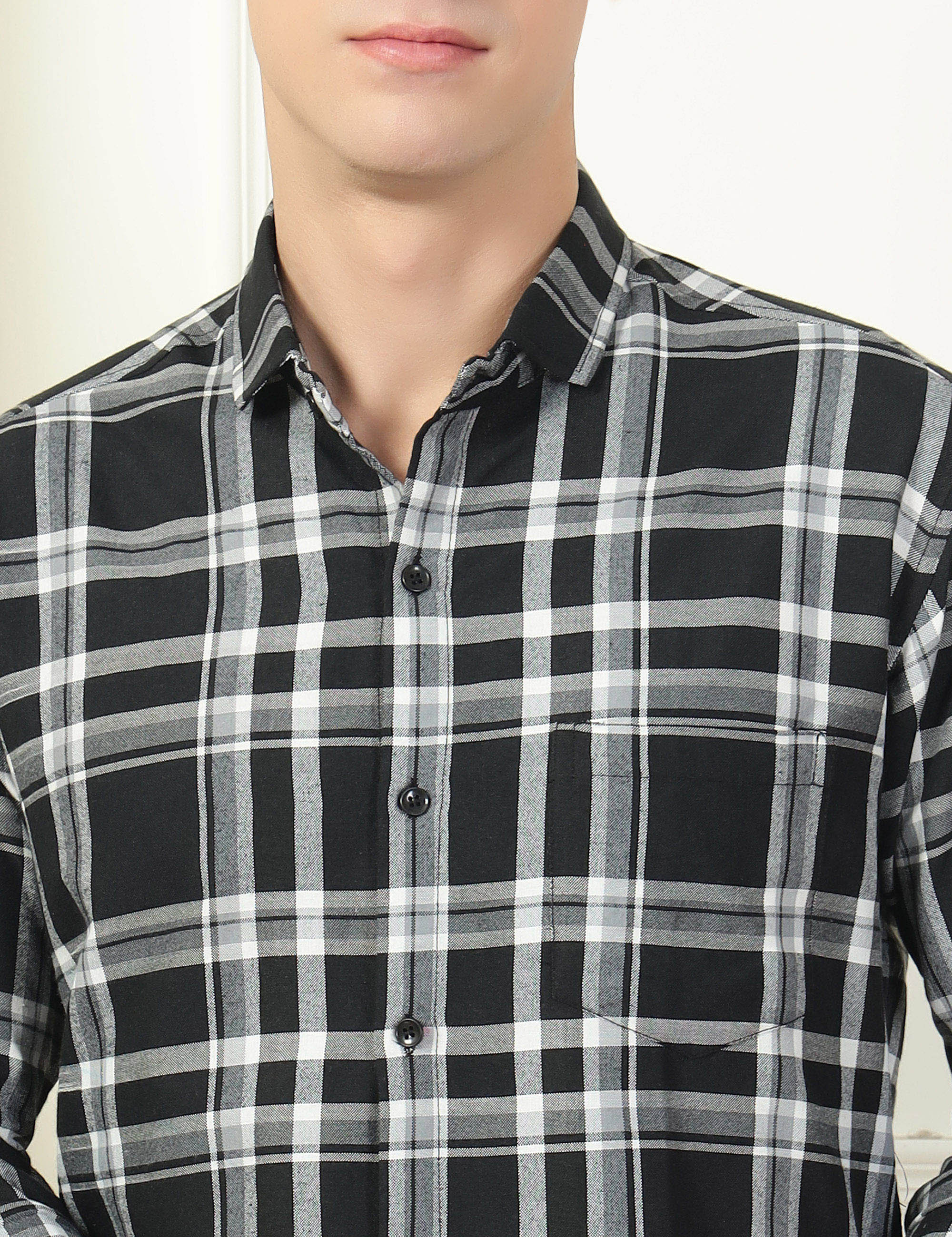 Monochrome Check Cotton Blend Shirt