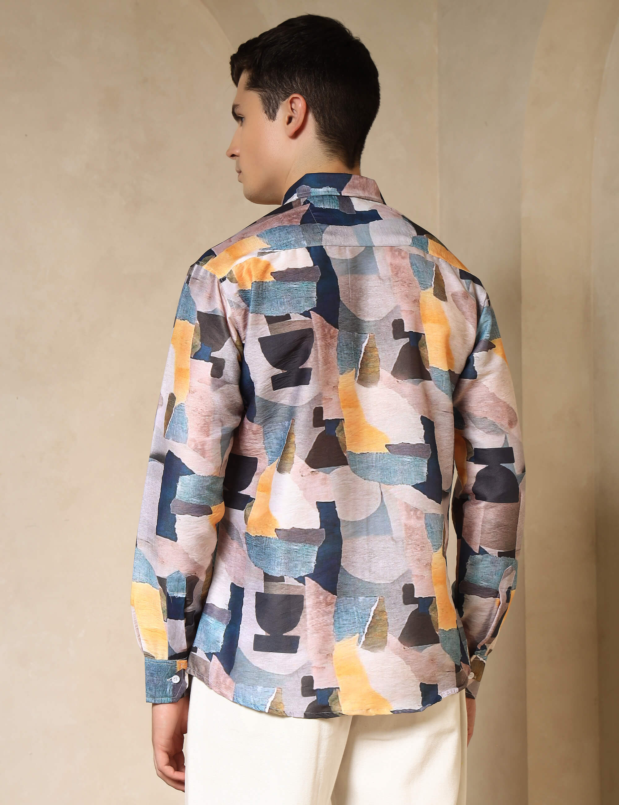 Abstract Brushstroke Printed Cotton Blend Casual Shirt