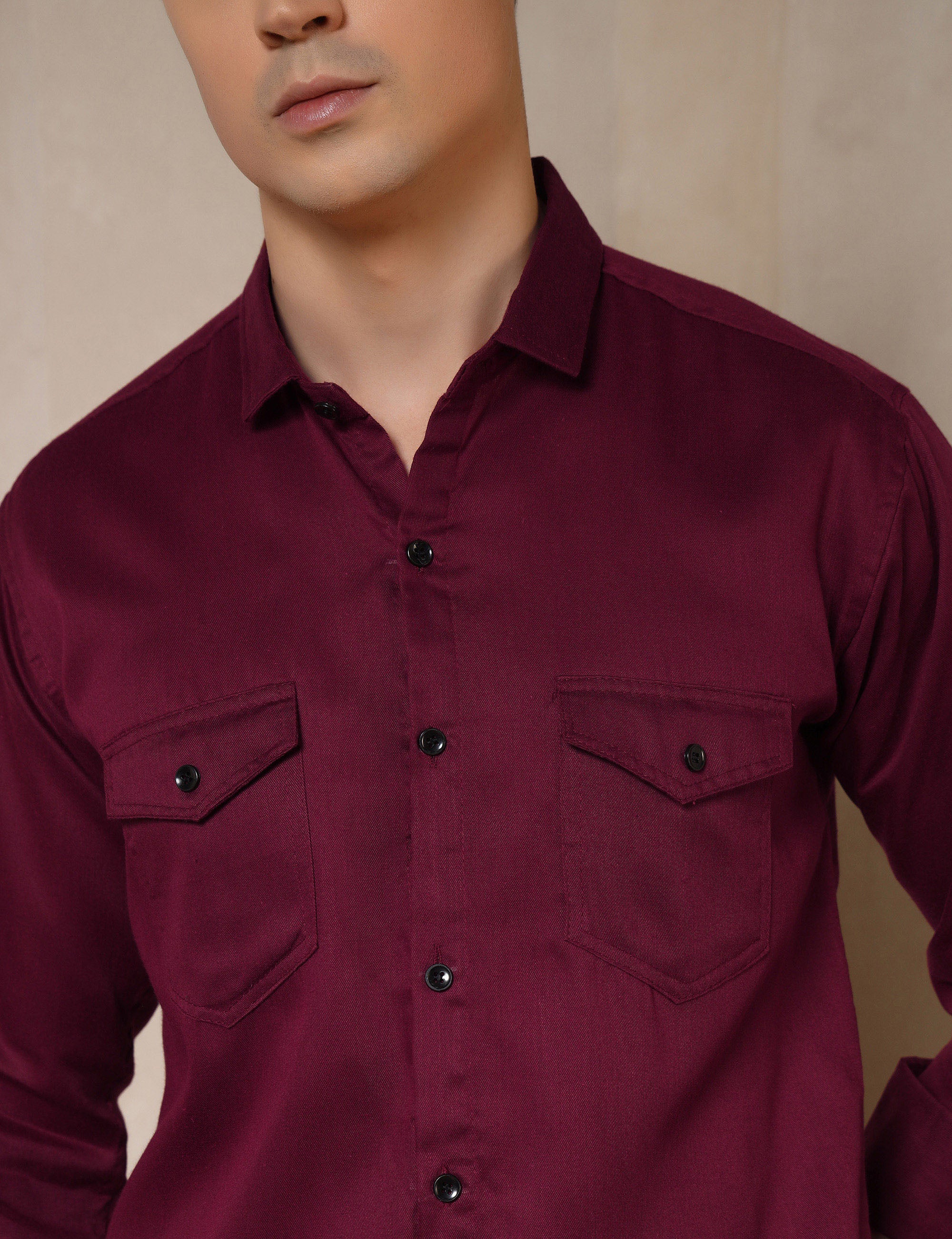 Classic Maroon Dual Pocket Cotton Blend Shirt