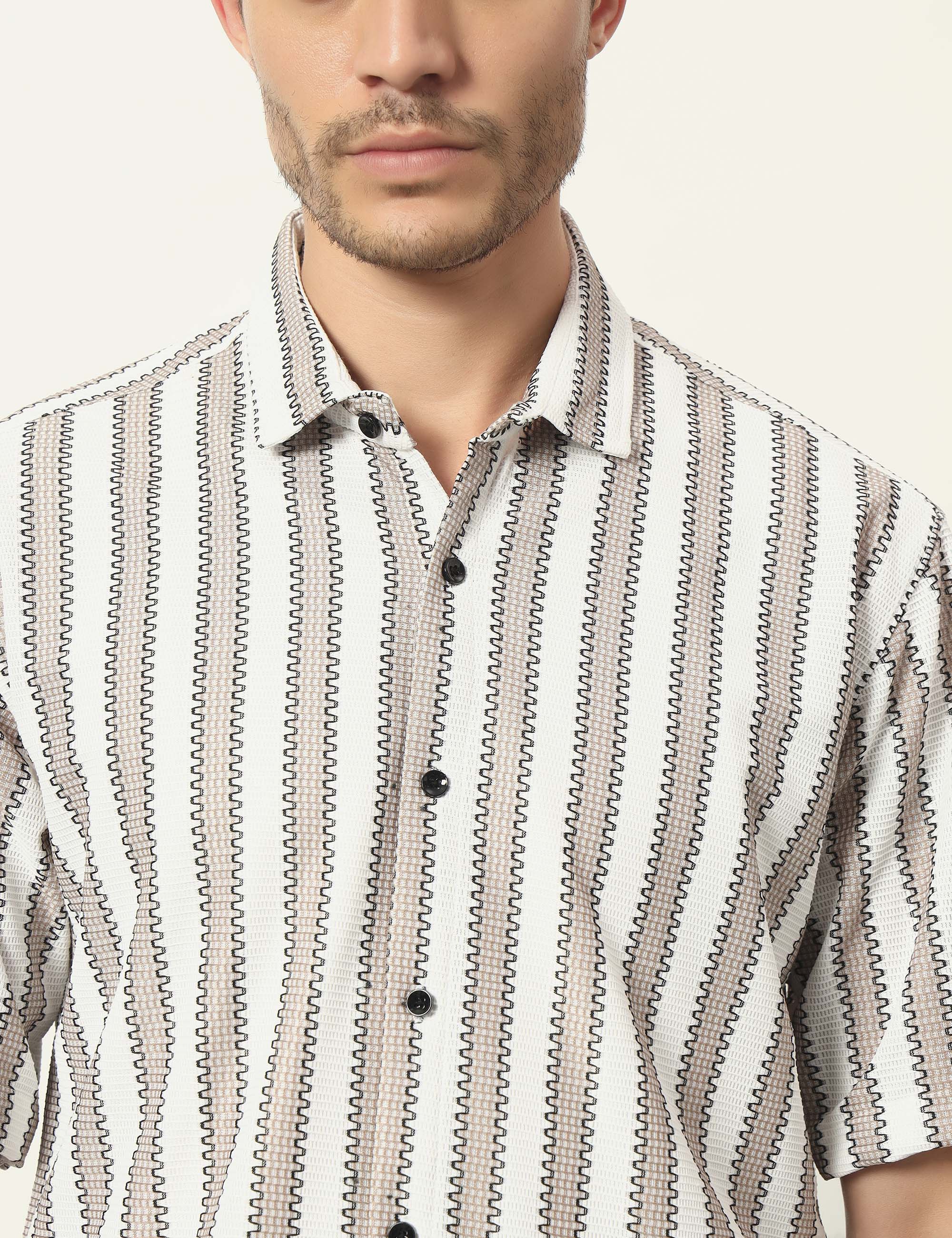 Fresh Flow Polyester Blend Beige Striped Shirt