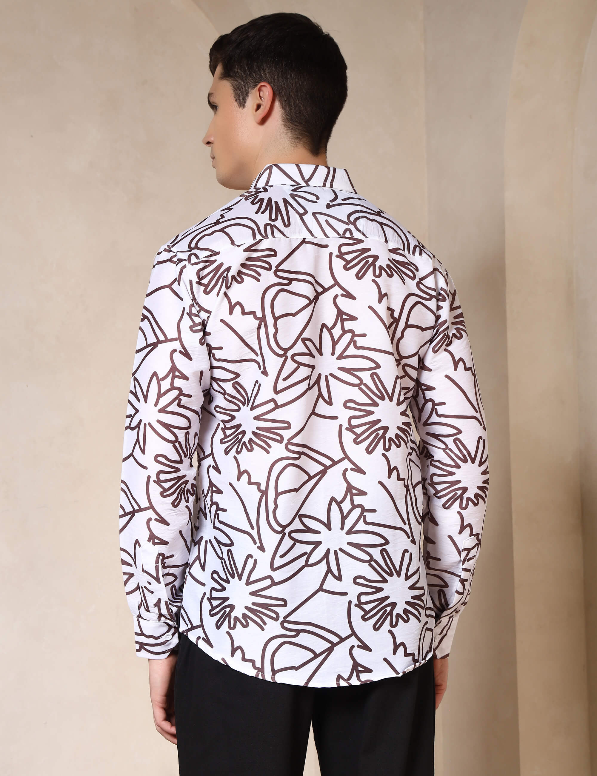 Minimal Floral Line Art Cotton Blend Casual Shirt