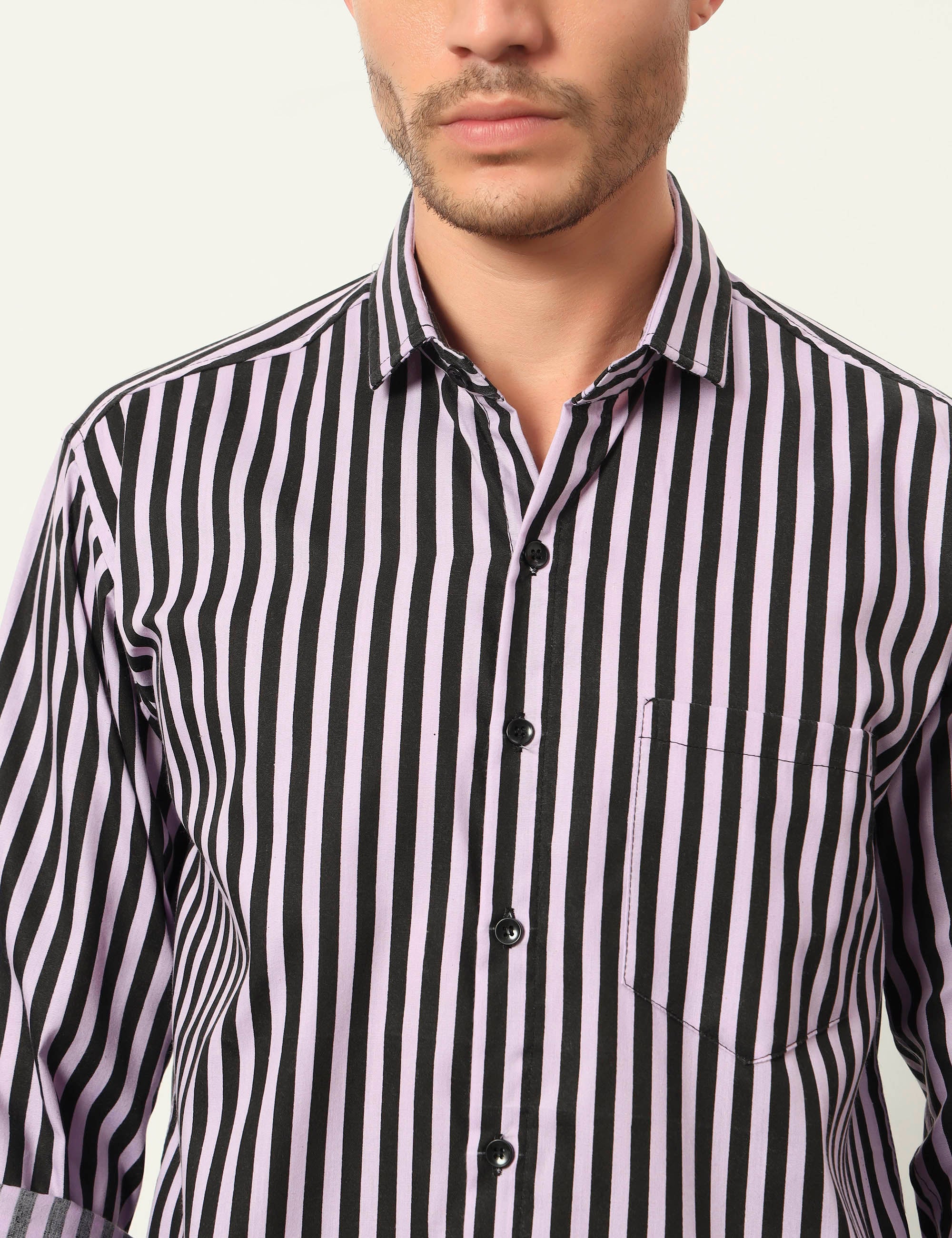 Inferno Stripes Casual Lavender Cotton Blend Shirt