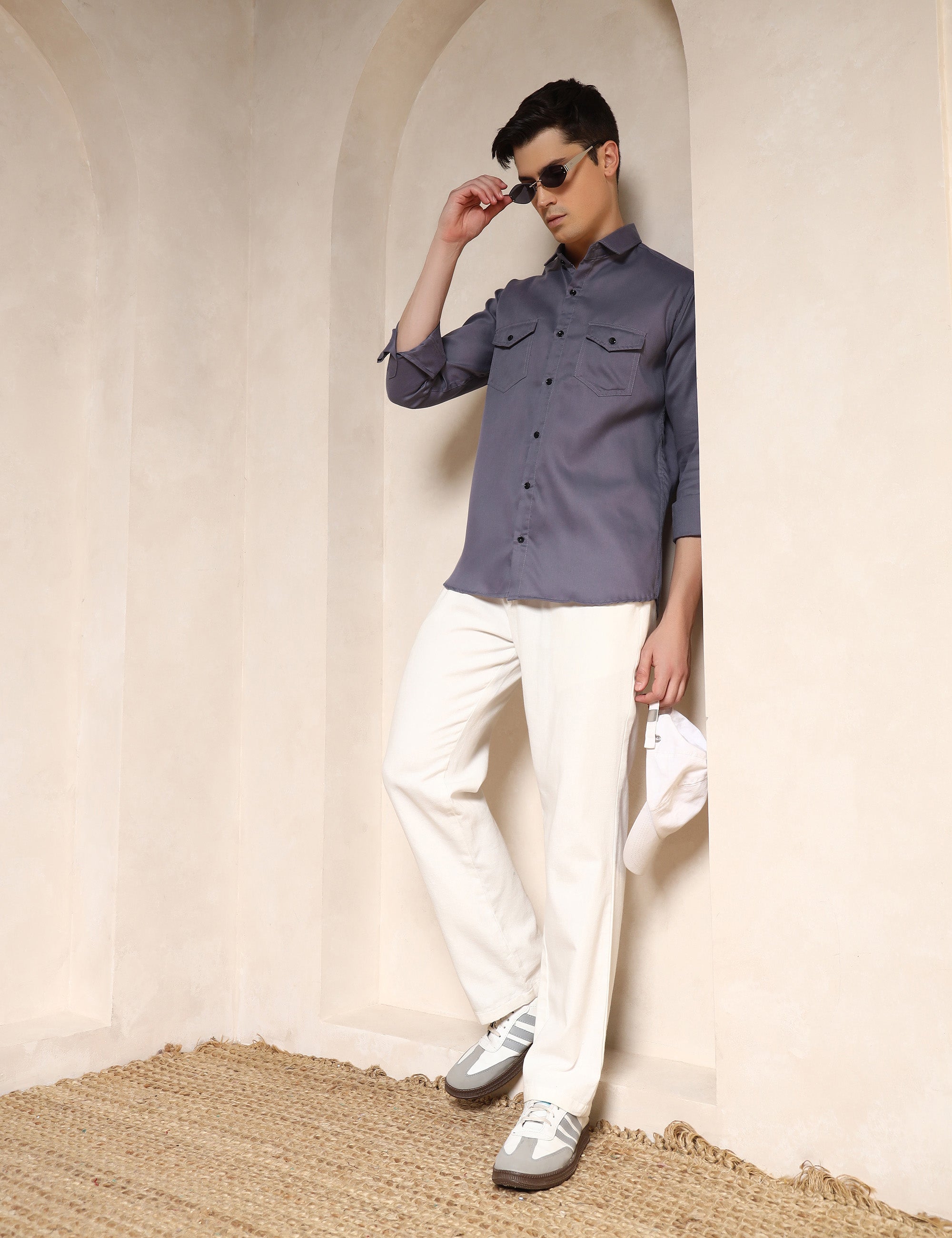 Classic Grey Dual Pocket Cotton Blend Shirt