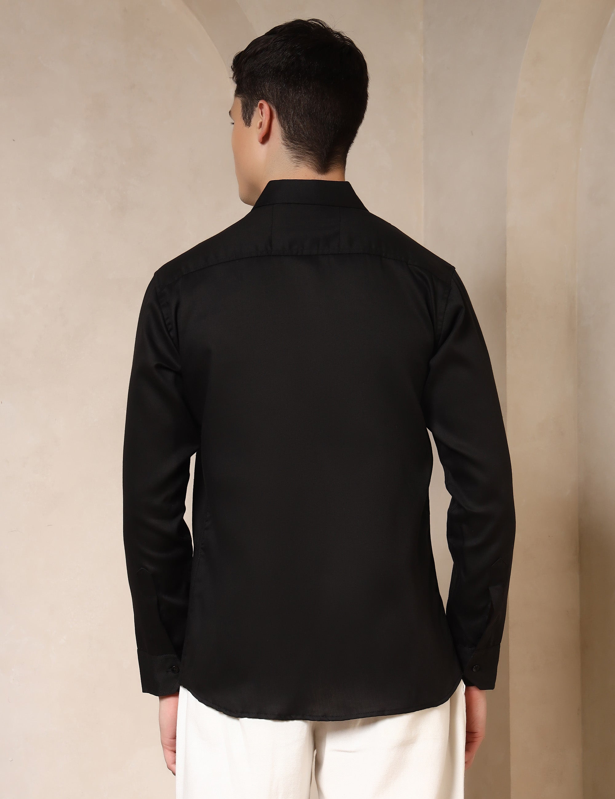 Classic Black Dual Pocket Cotton Blend Shirt