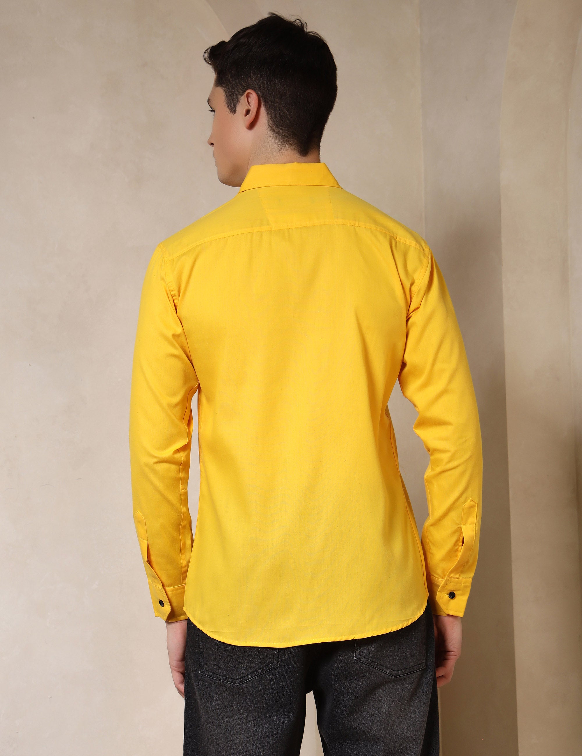 Classic Yellow Dual Pocket Cotton Blend Shirt