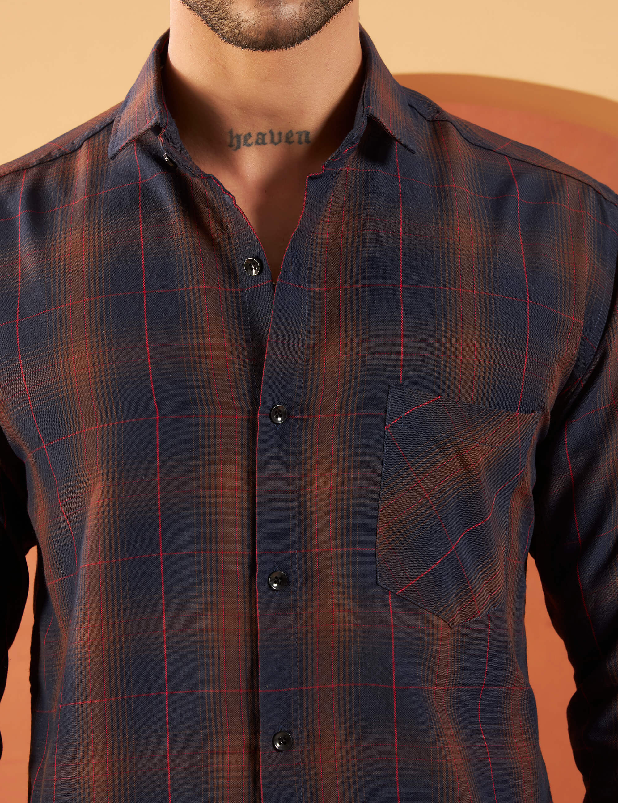 Rust Navy Grid Cotton-Blend Shirt