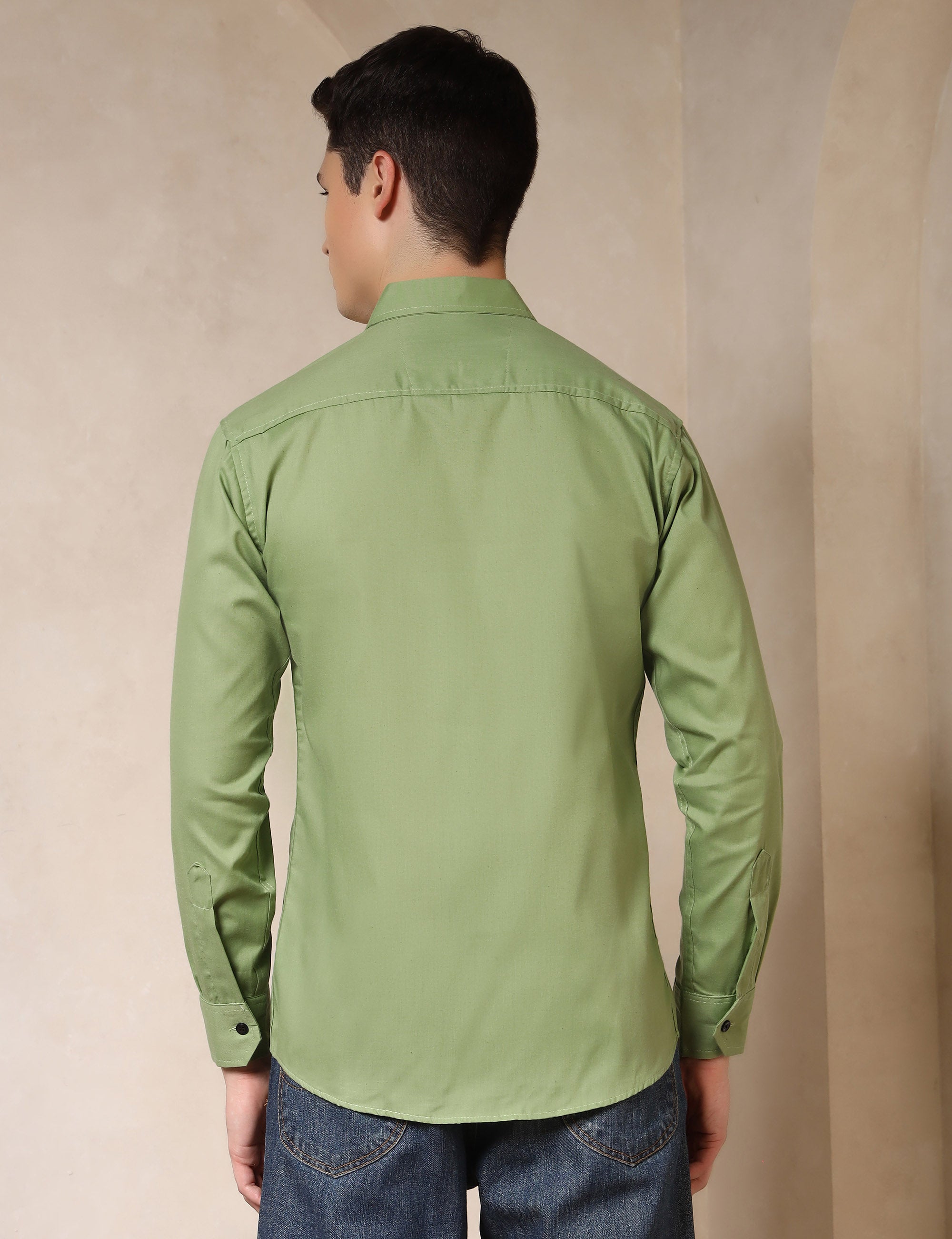 Classic Light Green Dual Pocket Cotton Blend Shirt