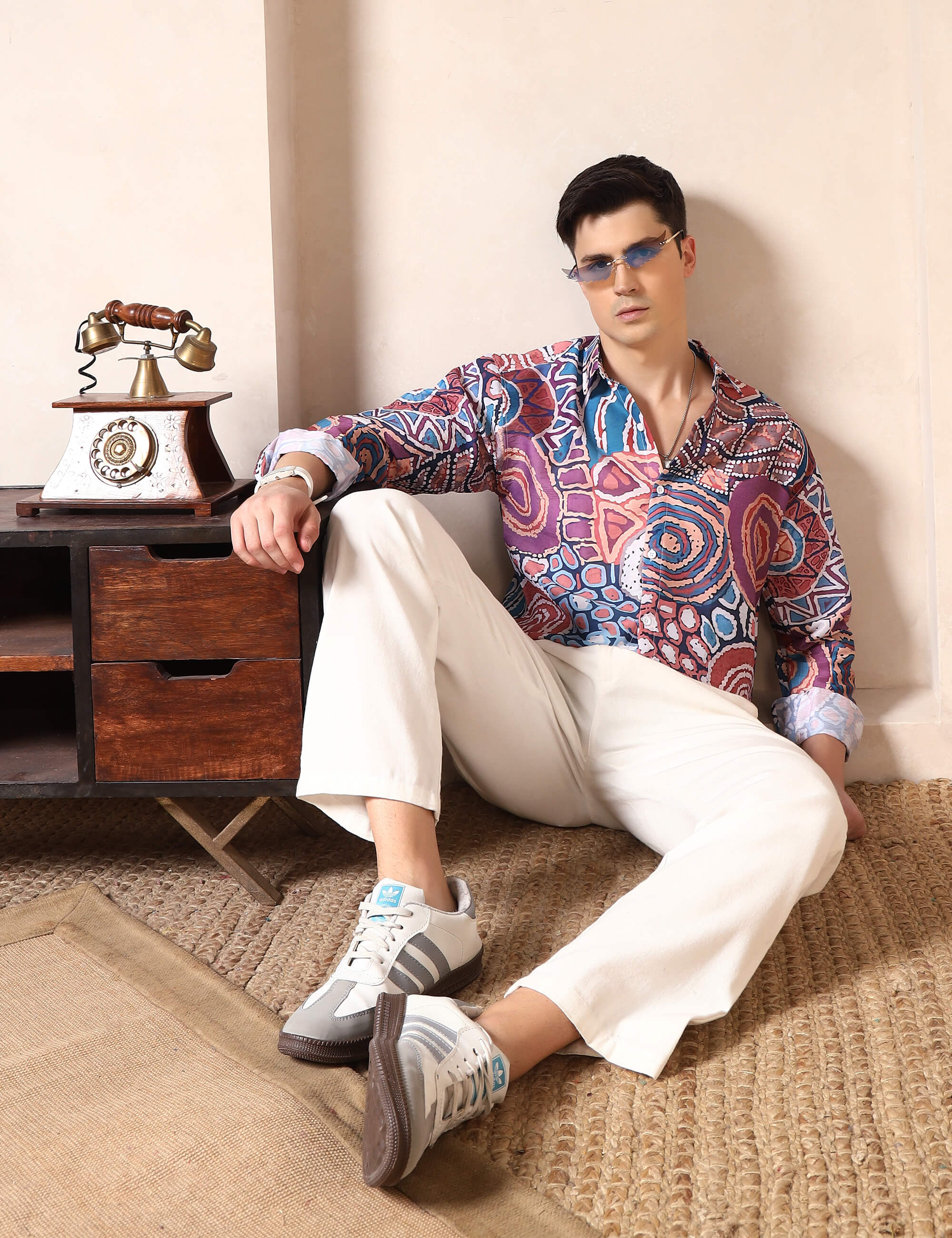 Vibrant Tribal Pattern Printed Cotton Blend Casual Shirt