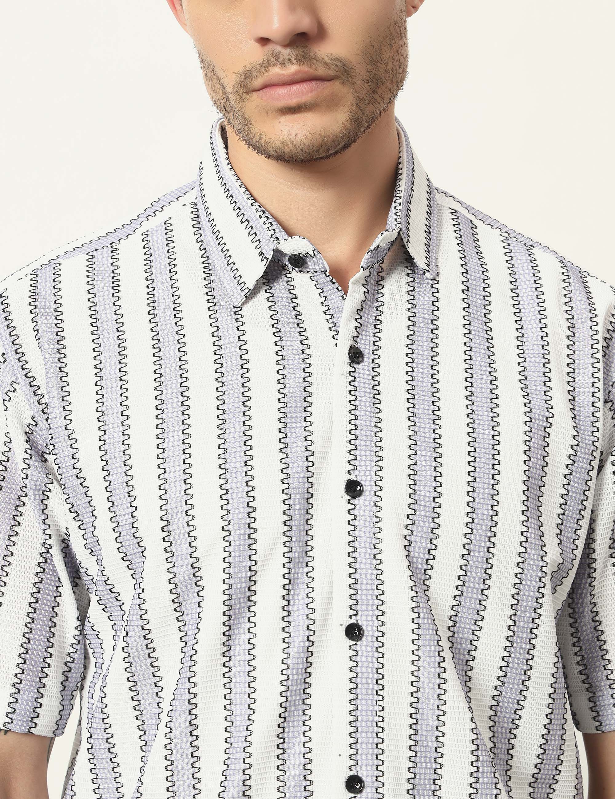 Fresh Flow Polyester Blend Lavender Striped Shirt