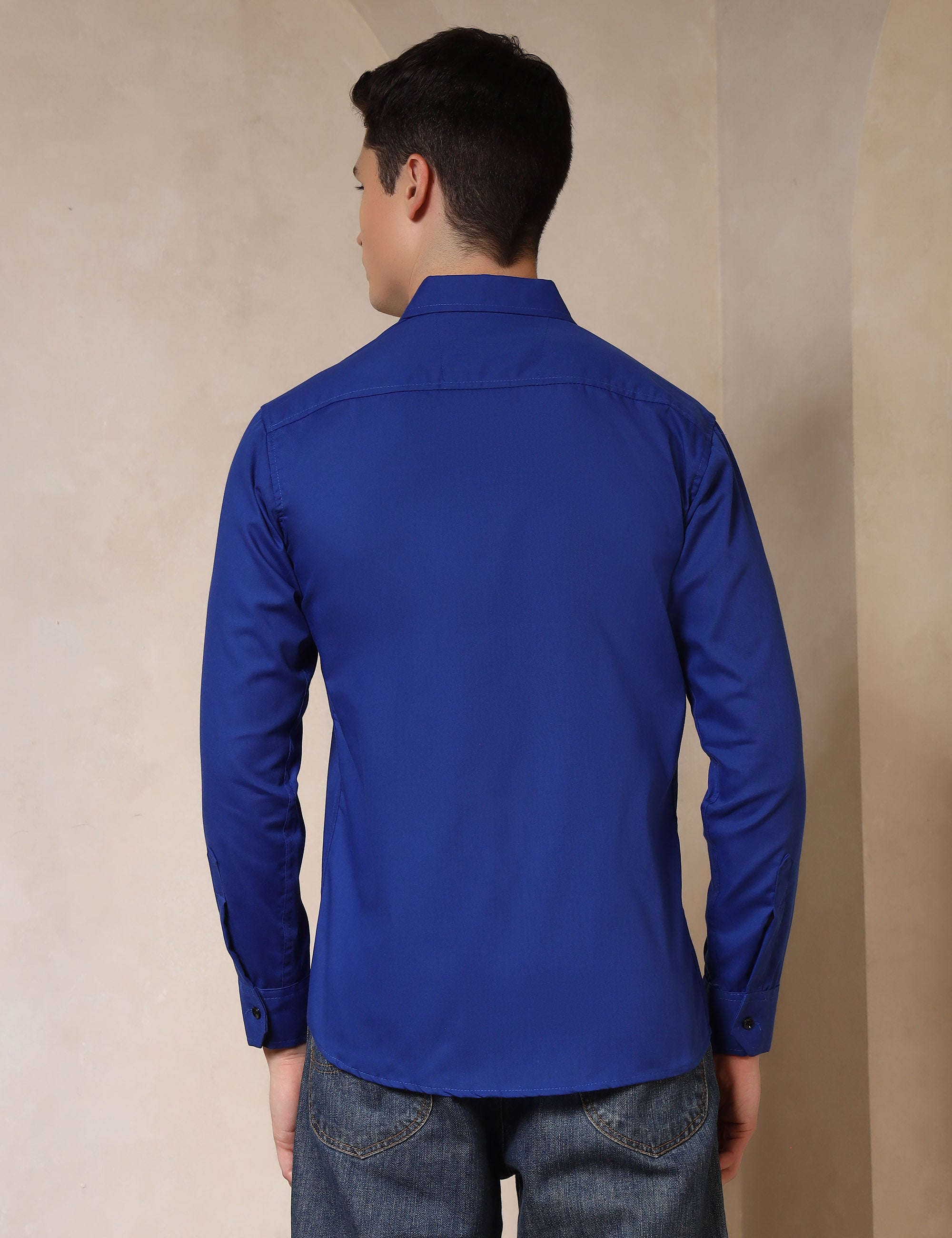 Classic Royal Blue Dual Pocket Cotton Blend Shirt