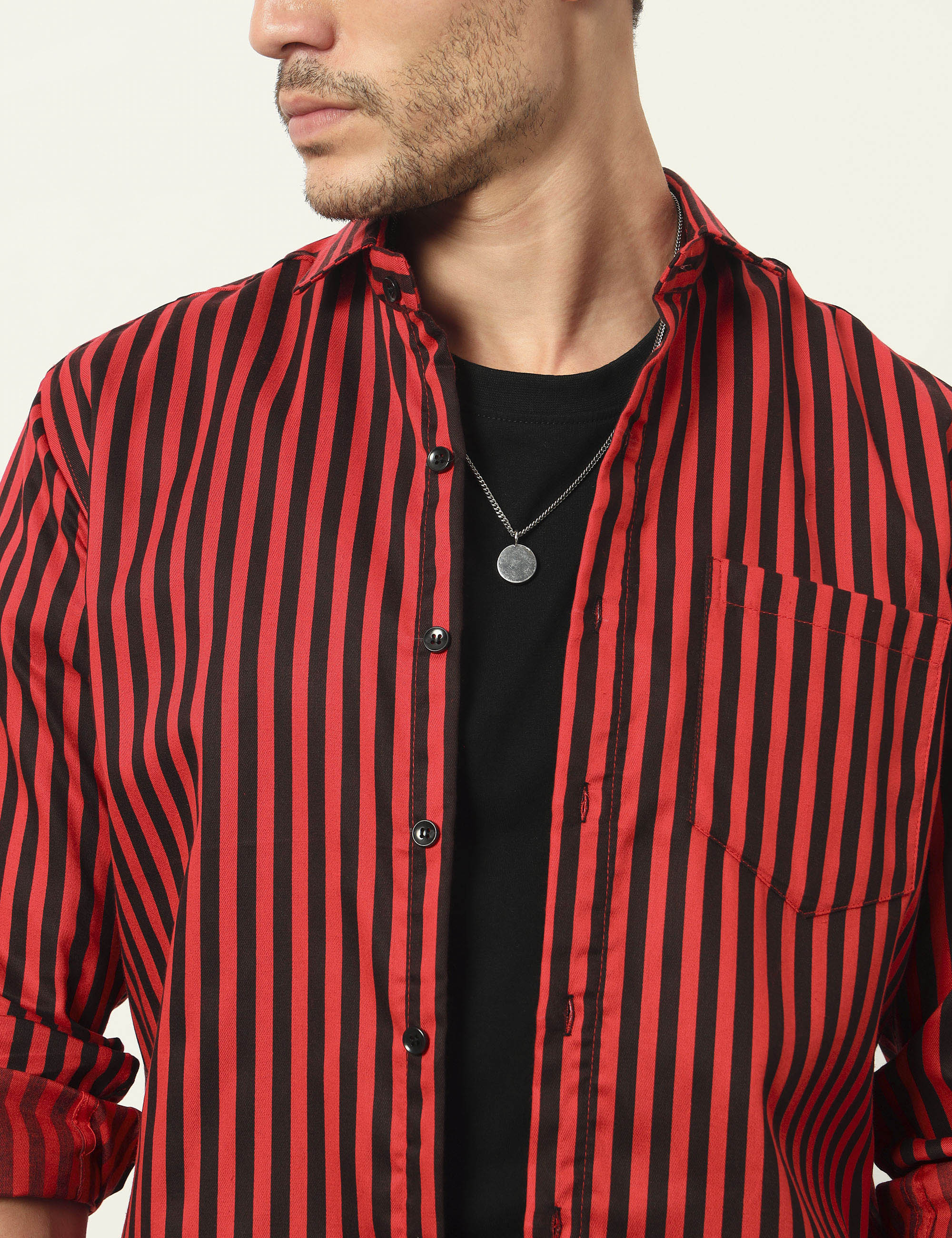 Inferno Stripes Casual Red Cotton Blend Shirt