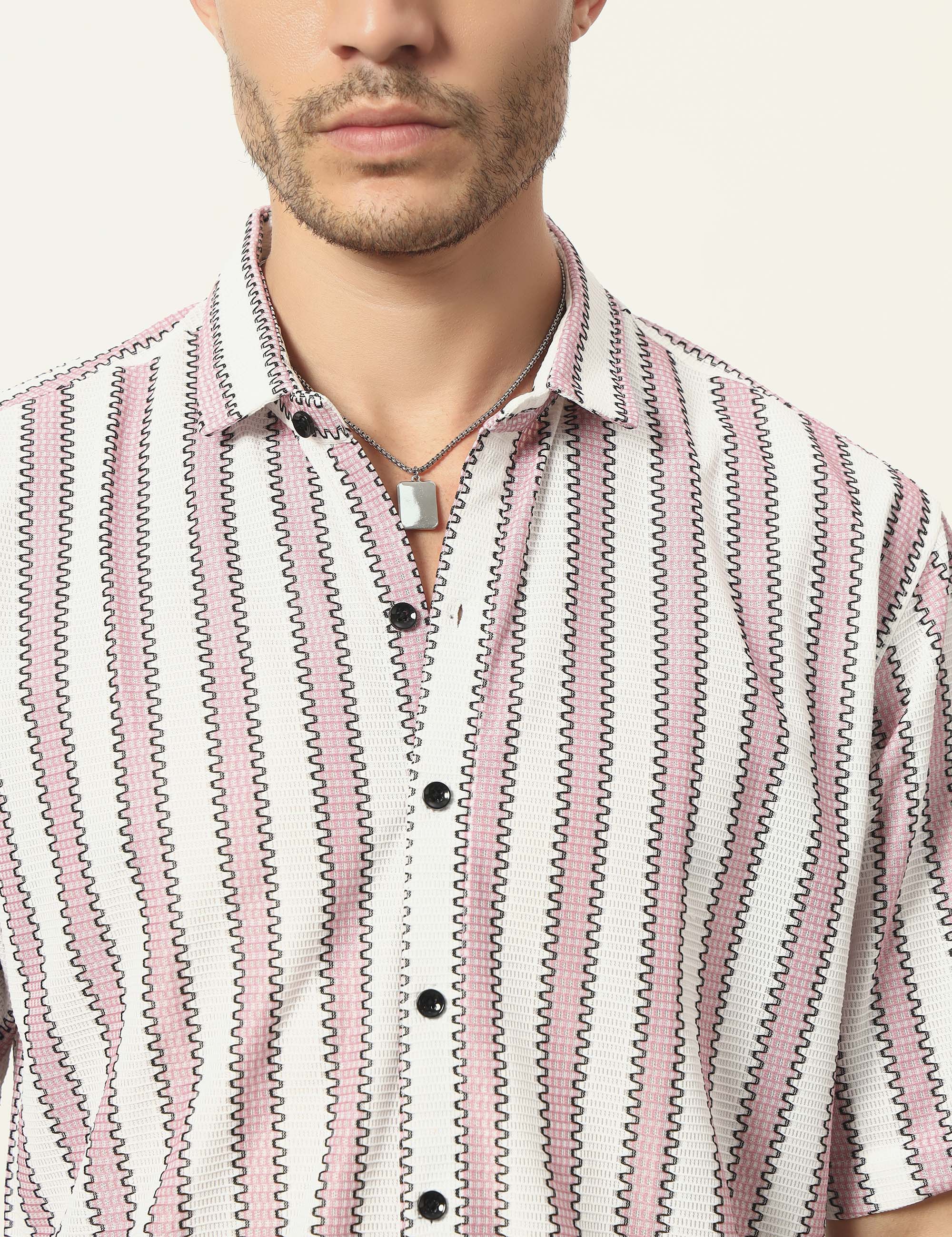 Fresh Flow Polyester Blend Pink Striped Shirt