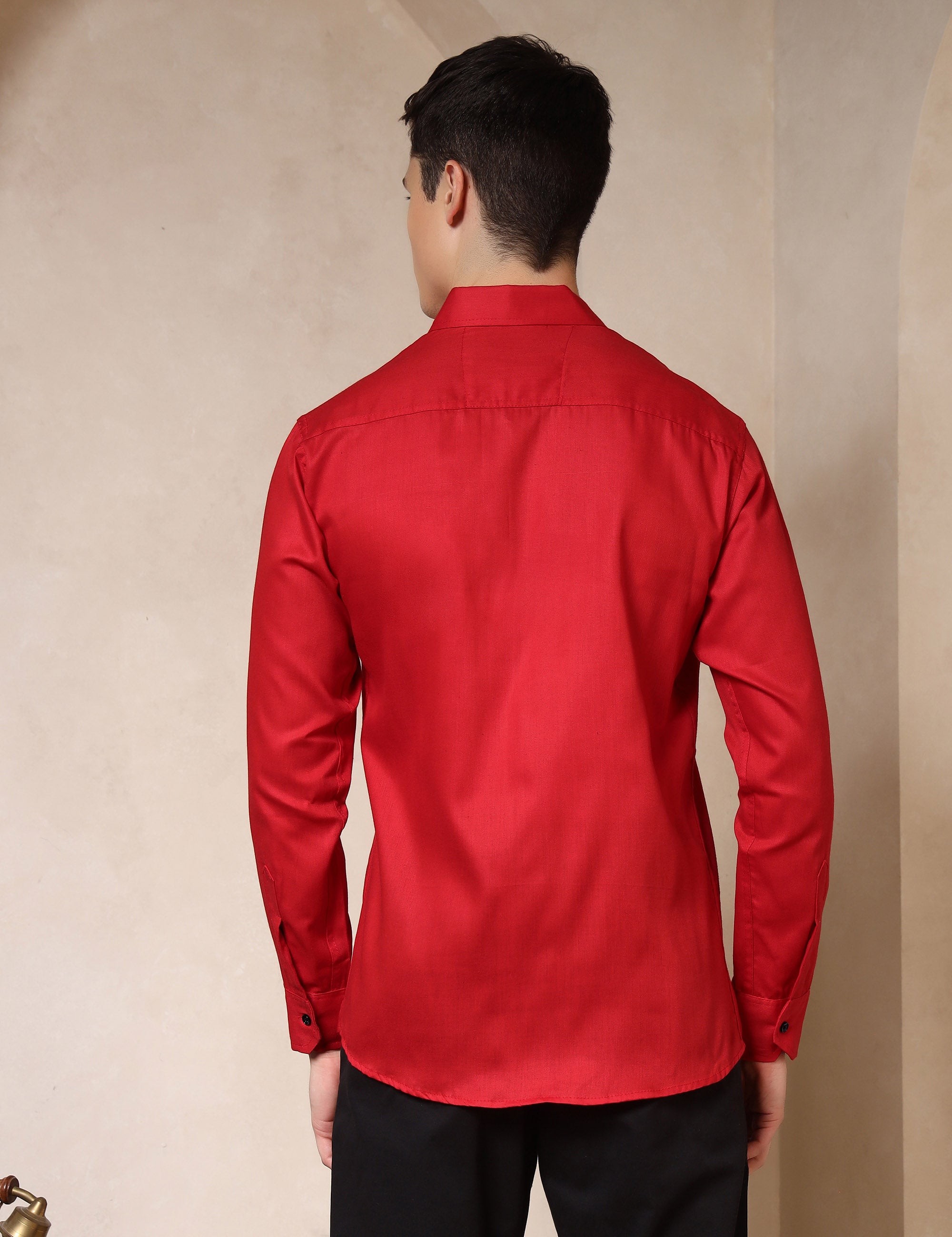Classic Red Dual Pocket Cotton Blend Shirt