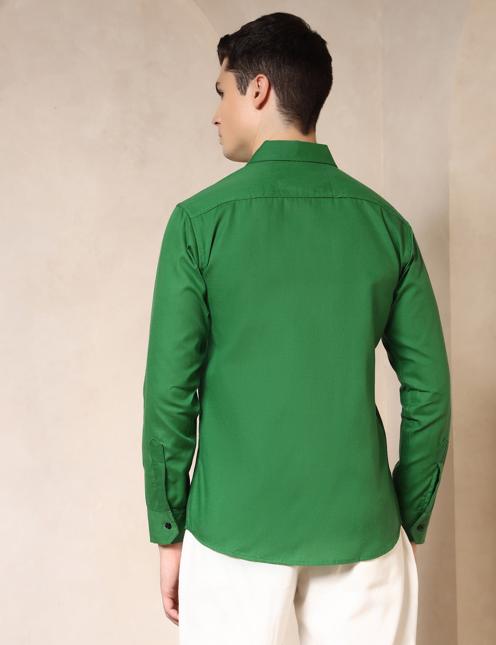 Classic Bright Green Dual Pocket Cotton Blend Shirt