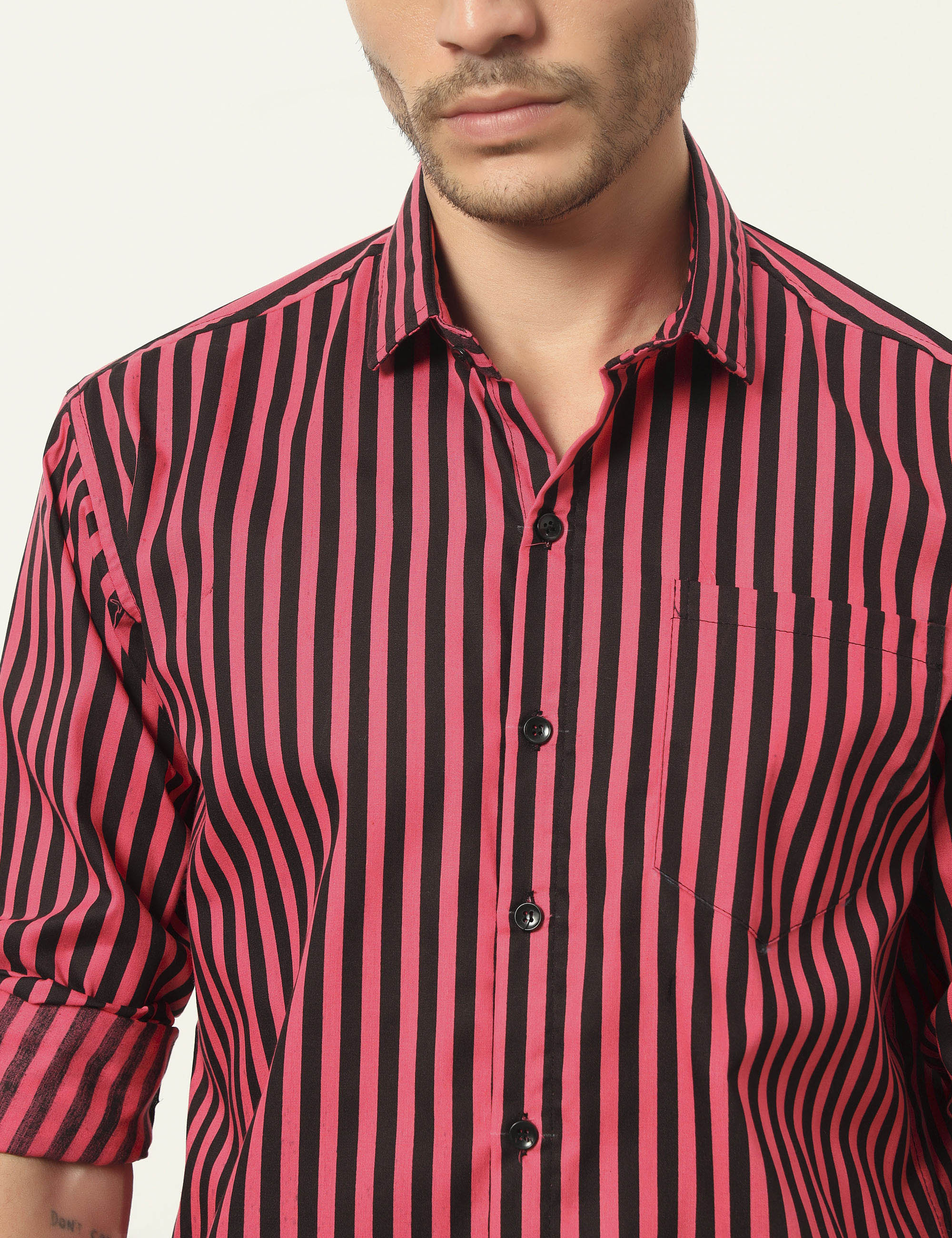 Inferno Stripes Casual Pink Cotton Blend Shirt