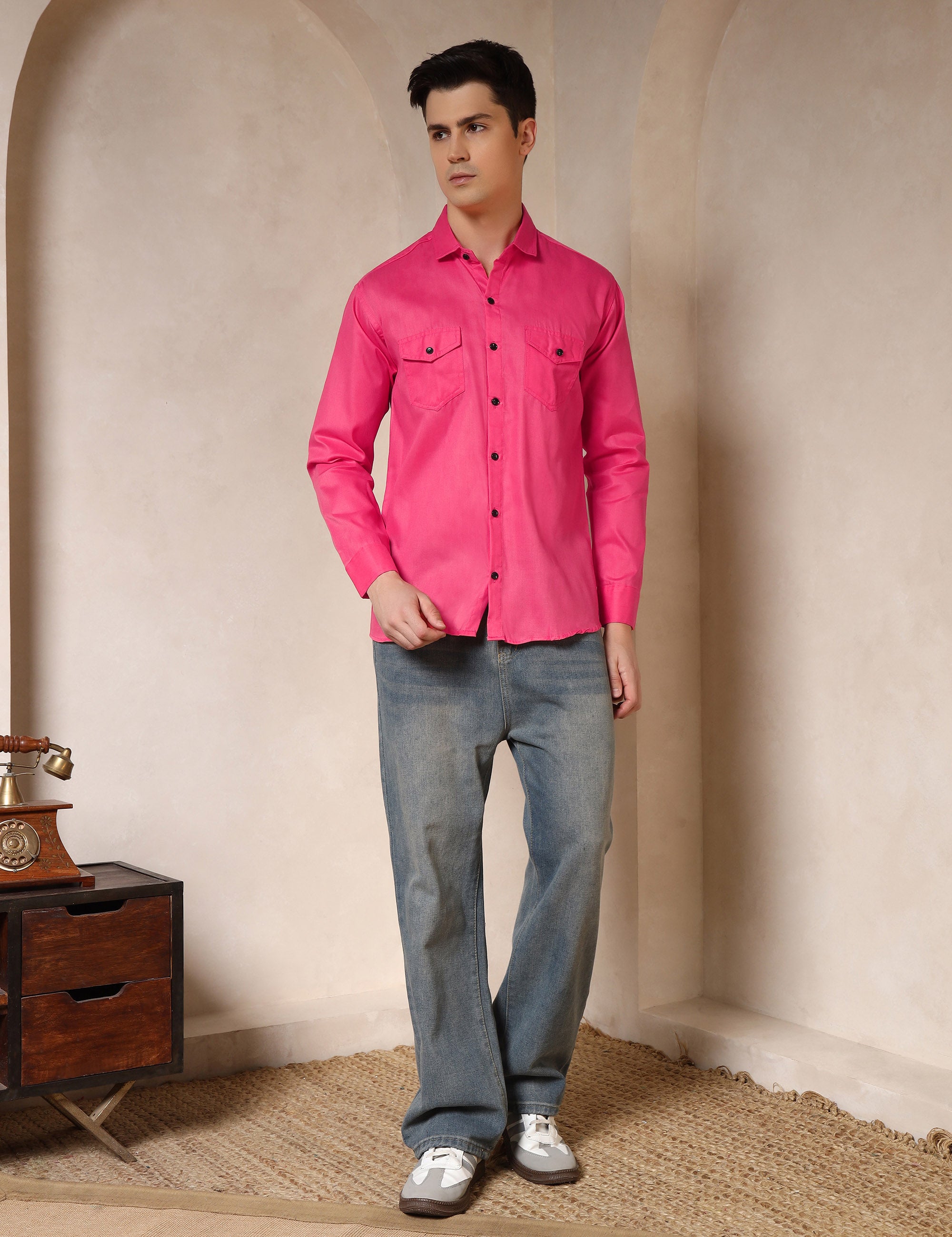 Classic Pink Dual Pocket Cotton Blend Shirt