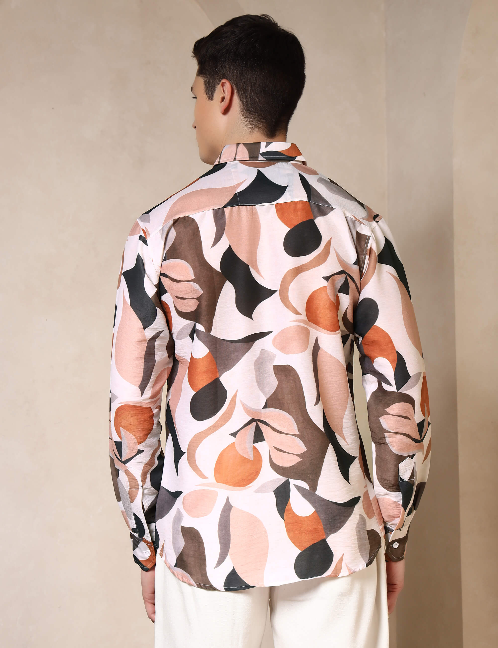 Earth Tone Abstract Cotton Blend Printed Casual Shirt