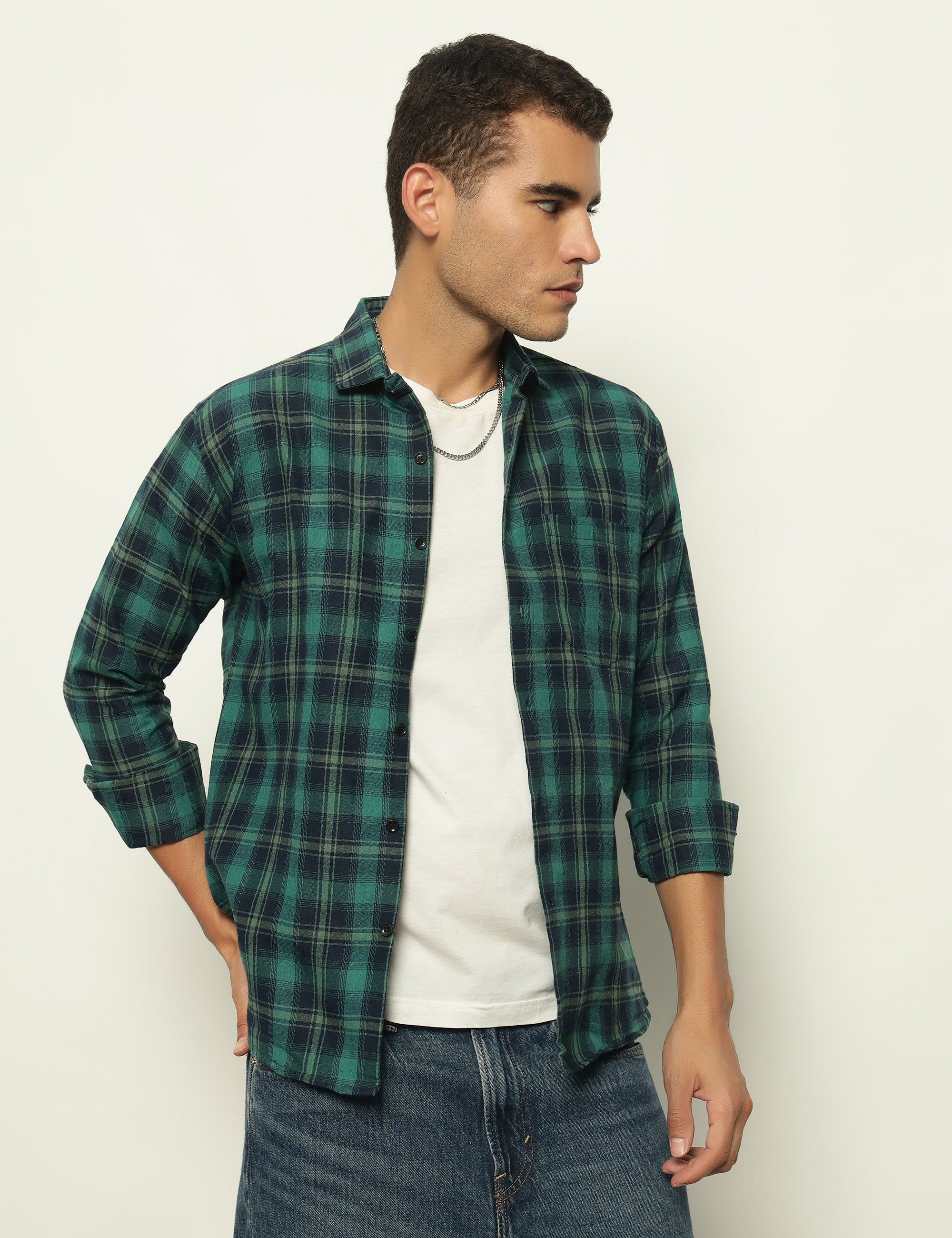 Emerald Check Cotton Blend Shirt