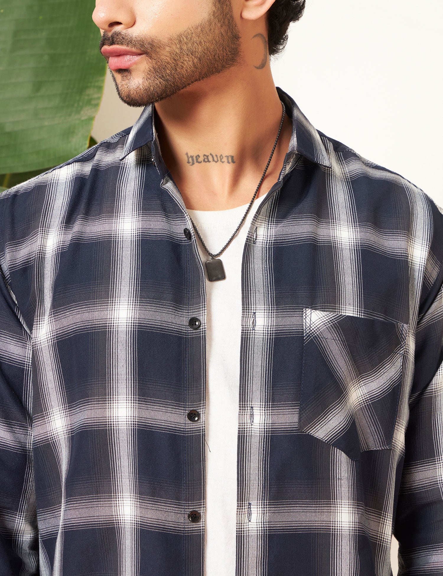 Urban Grid Navy Cotton-Blend Shirt