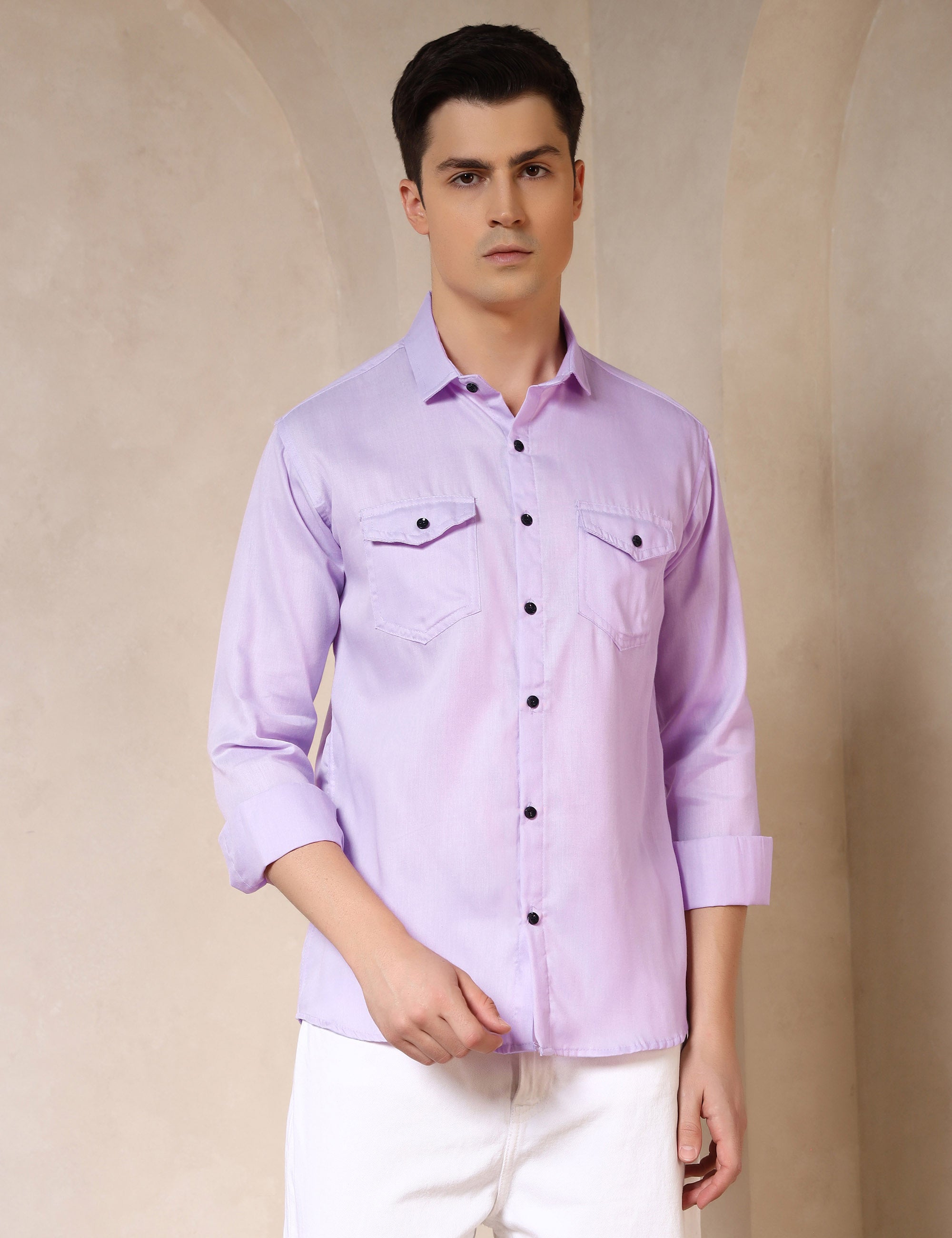 Classic Lavender Dual Pocket Cotton Blend Shirt