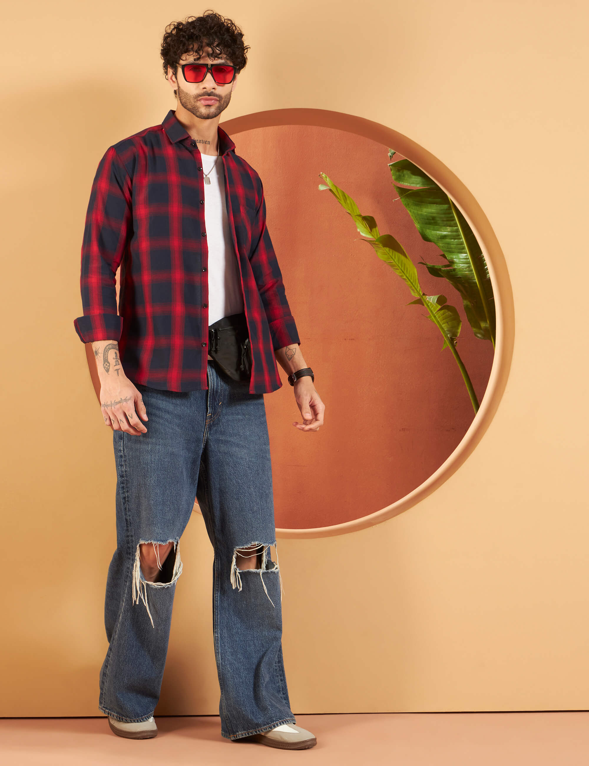 Crimson Midnight Check Cotton-Blend Shirt
