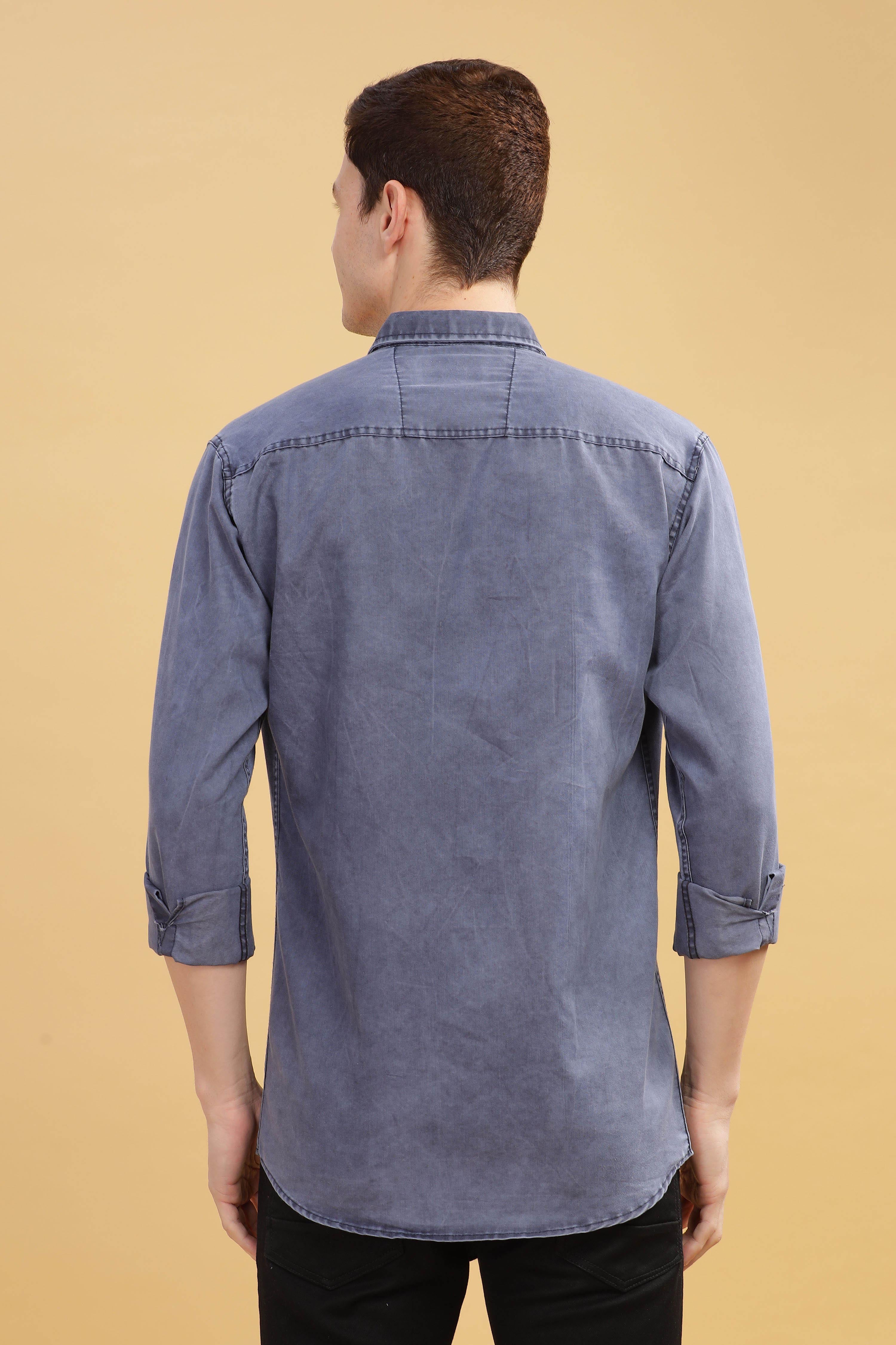 Men’s Washed Blue Denim Utility Shirt
