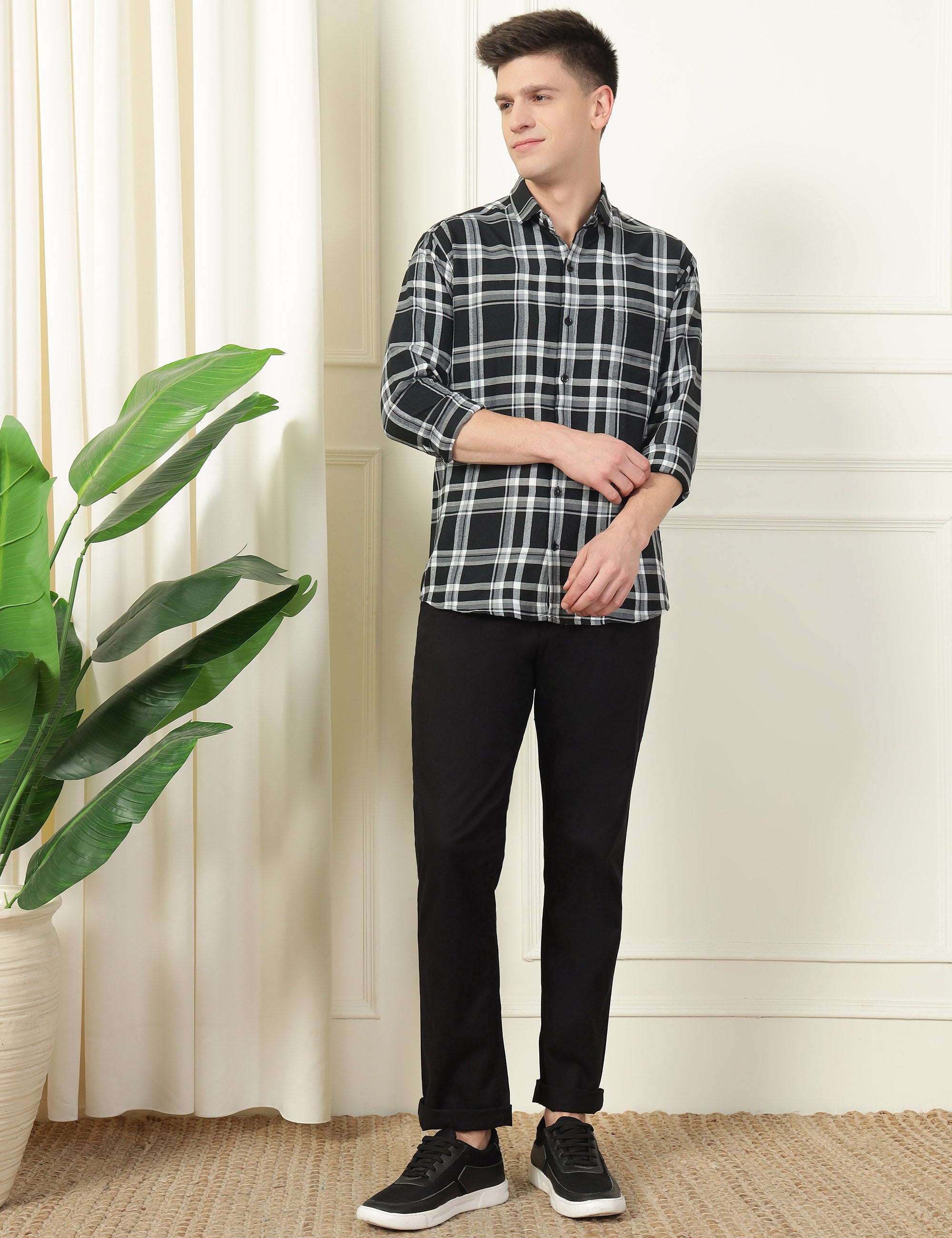 Monochrome Check Cotton Blend Shirt