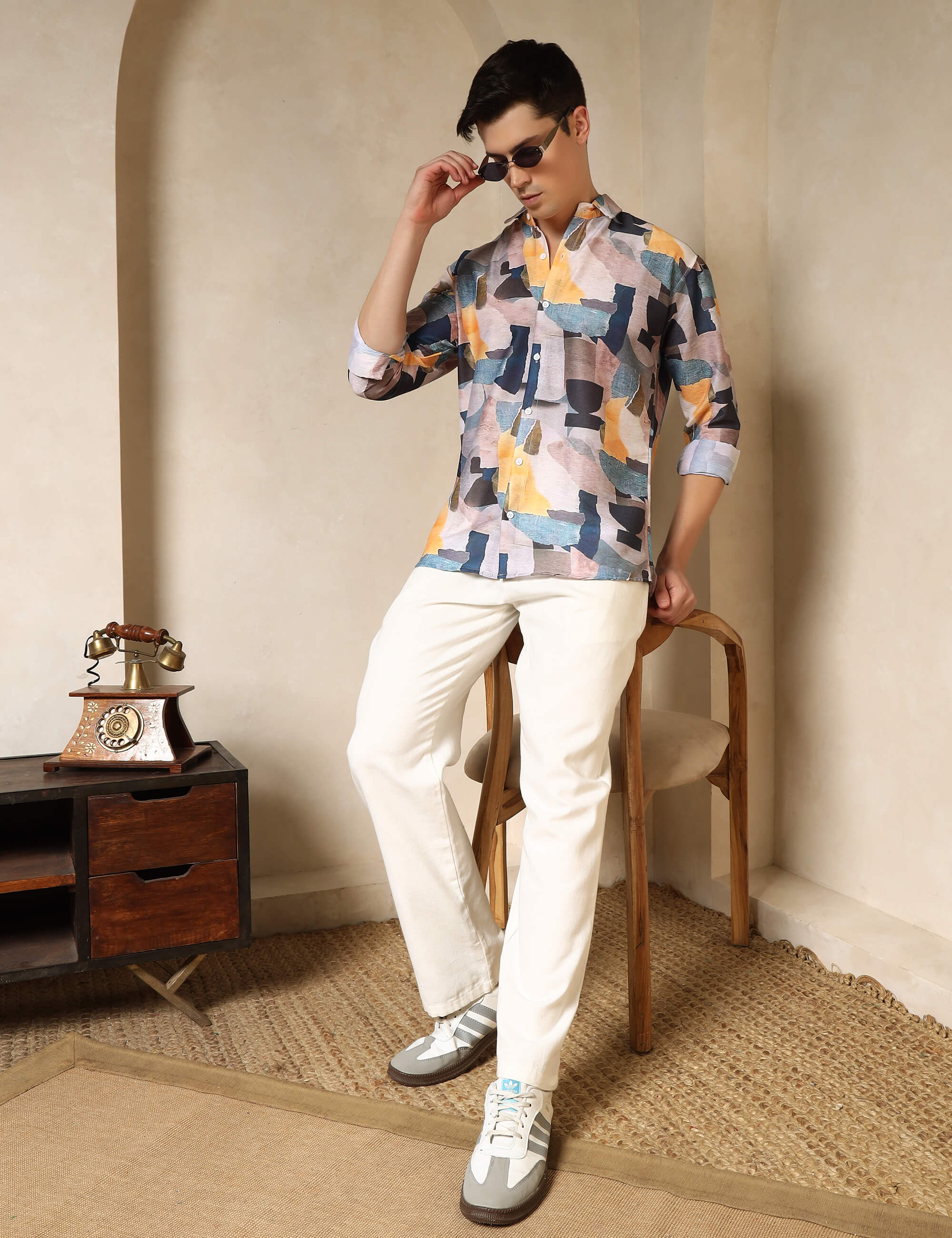 Abstract Brushstroke Printed Cotton Blend Casual Shirt