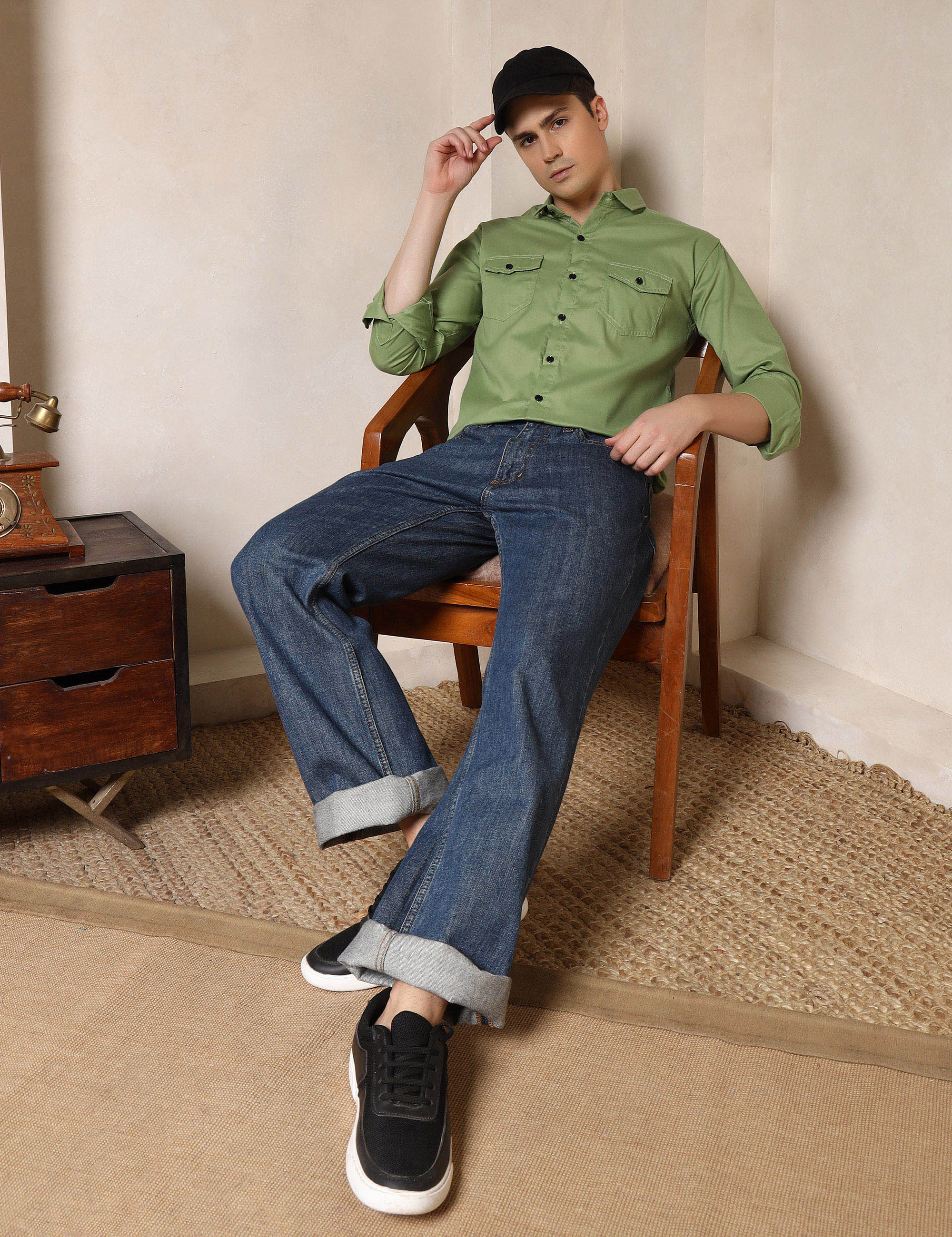 Classic Light Green Dual Pocket Cotton Blend Shirt