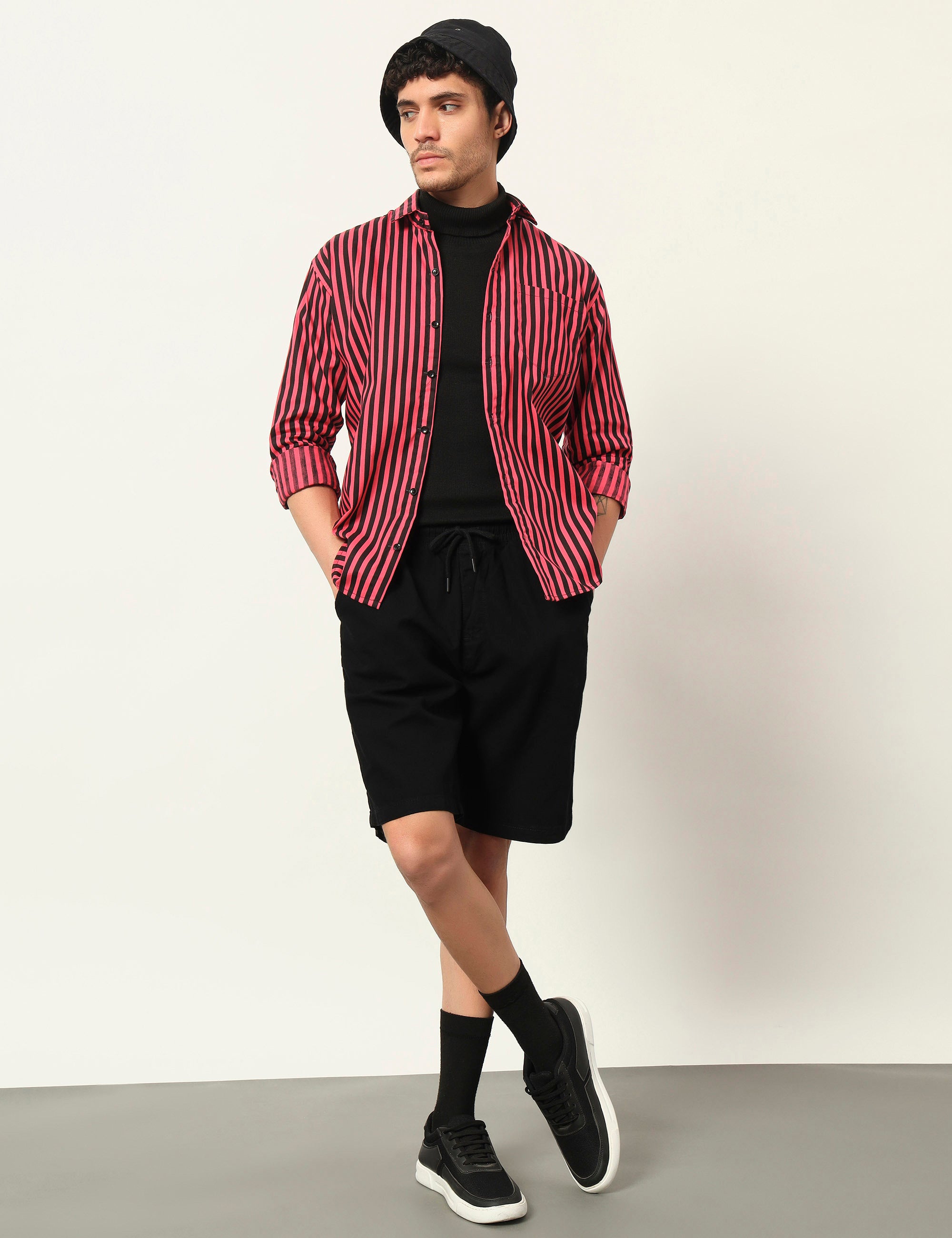 Inferno Stripes Casual Pink Cotton Blend Shirt