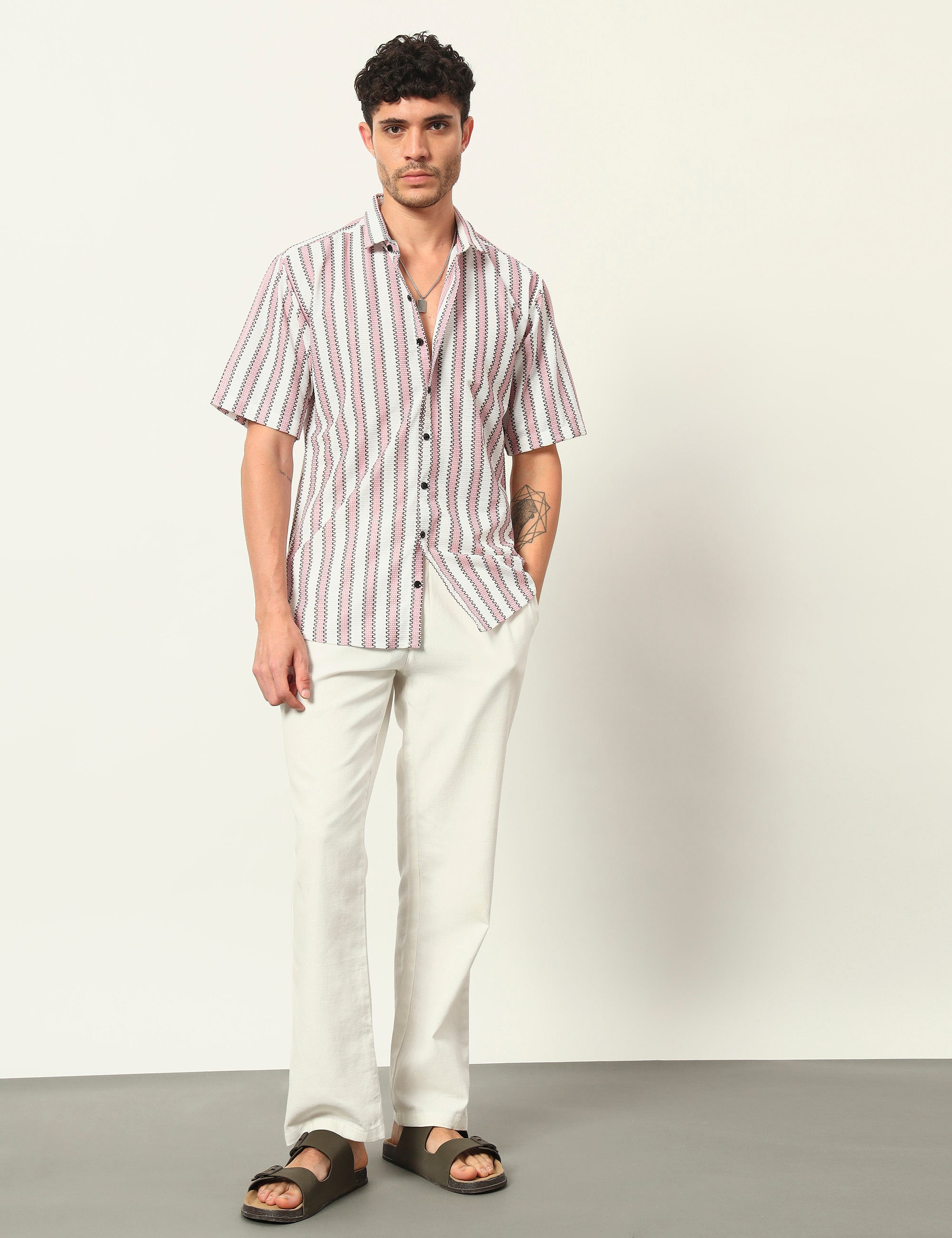 Fresh Flow Polyester Blend Pink Striped Shirt