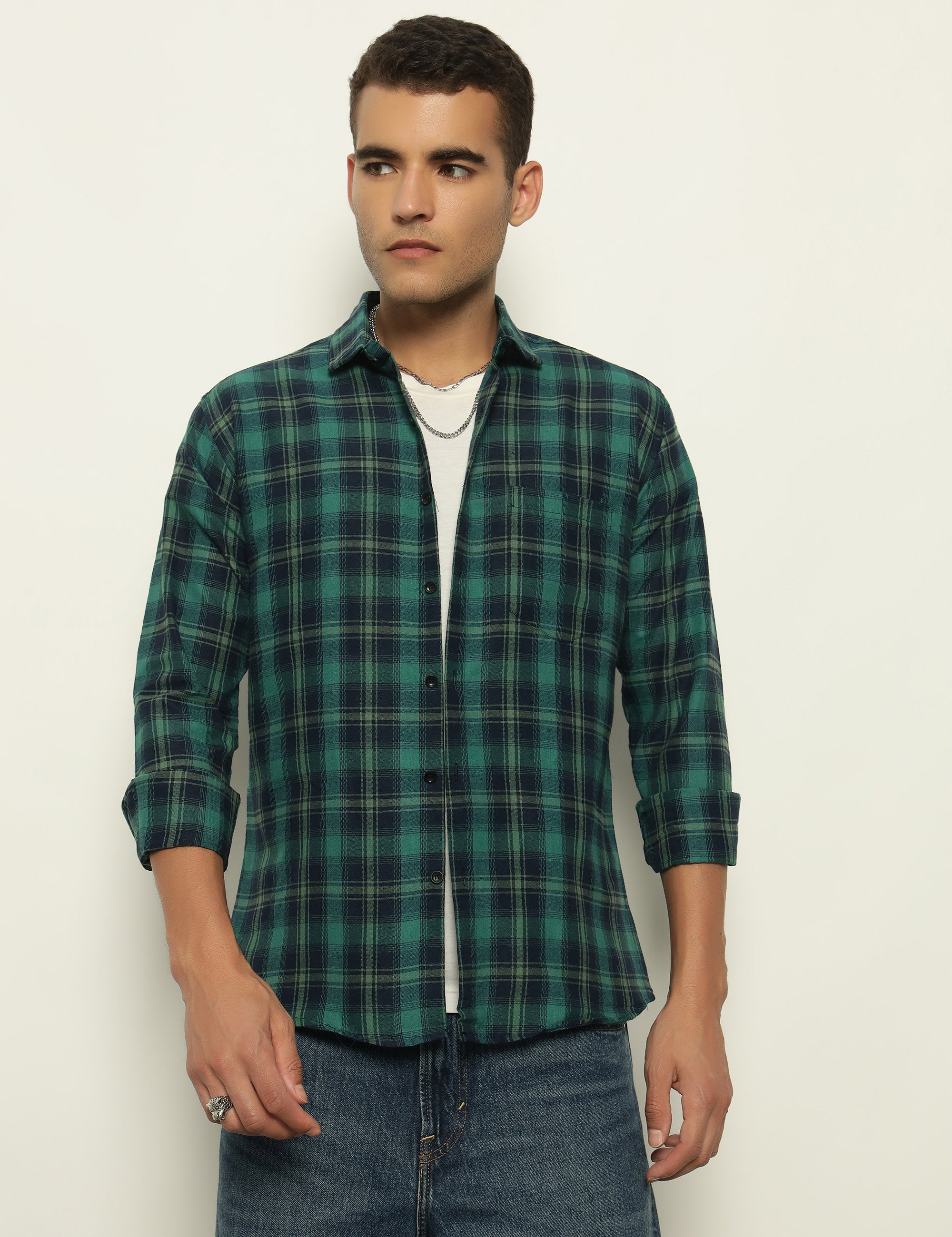 Emerald Check Cotton Blend Shirt