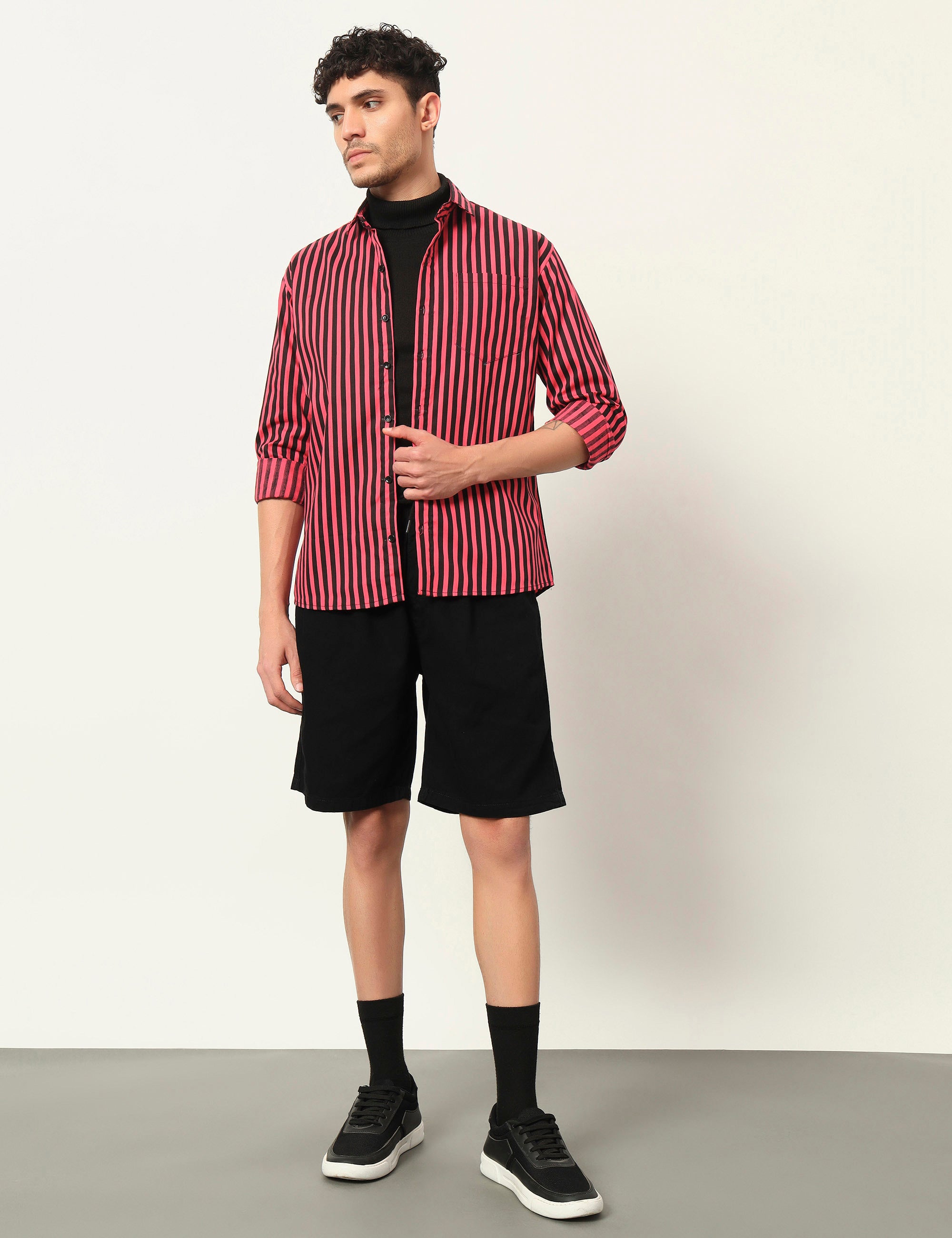 Inferno Stripes Casual Pink Cotton Blend Shirt