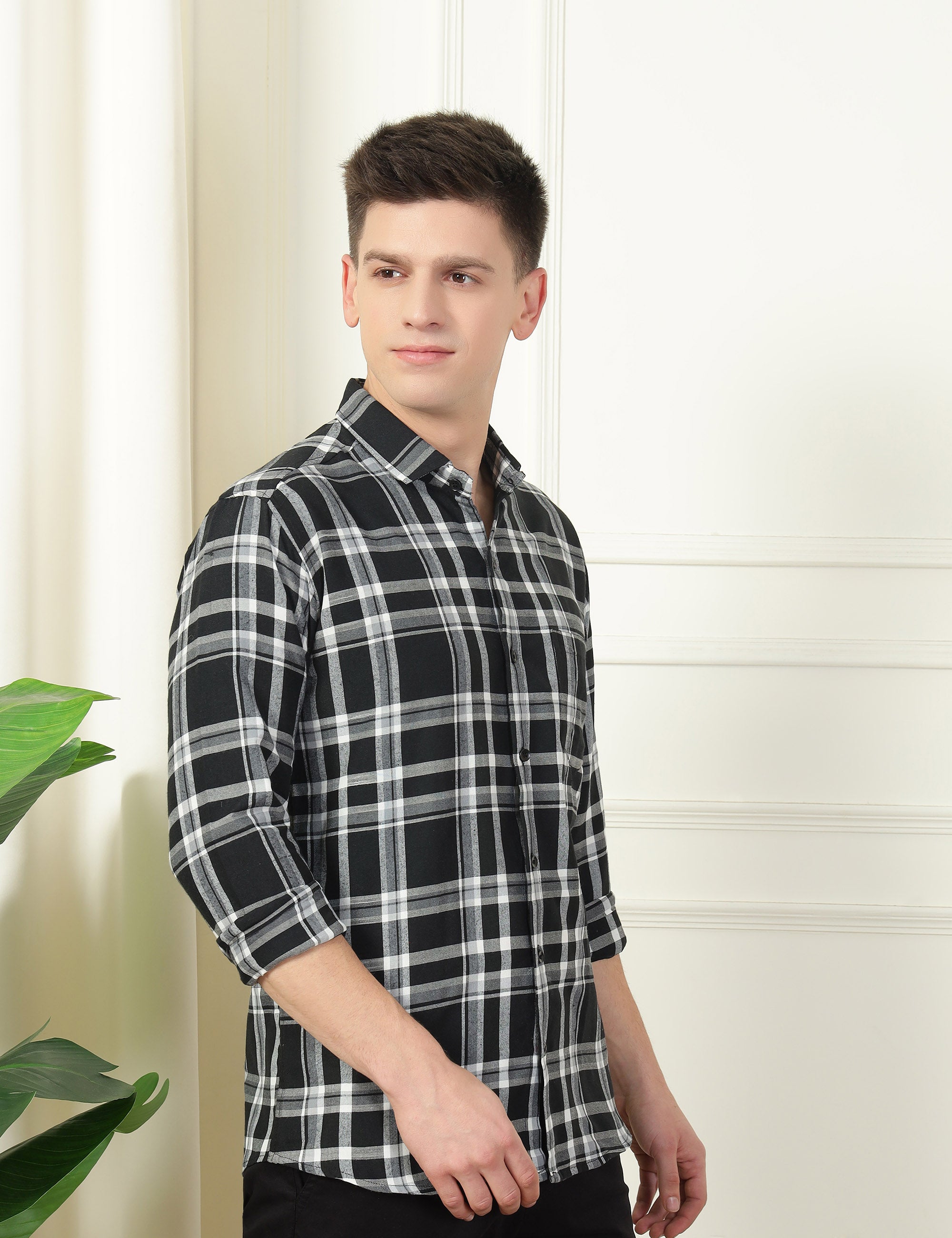 Monochrome Check Cotton Blend Shirt
