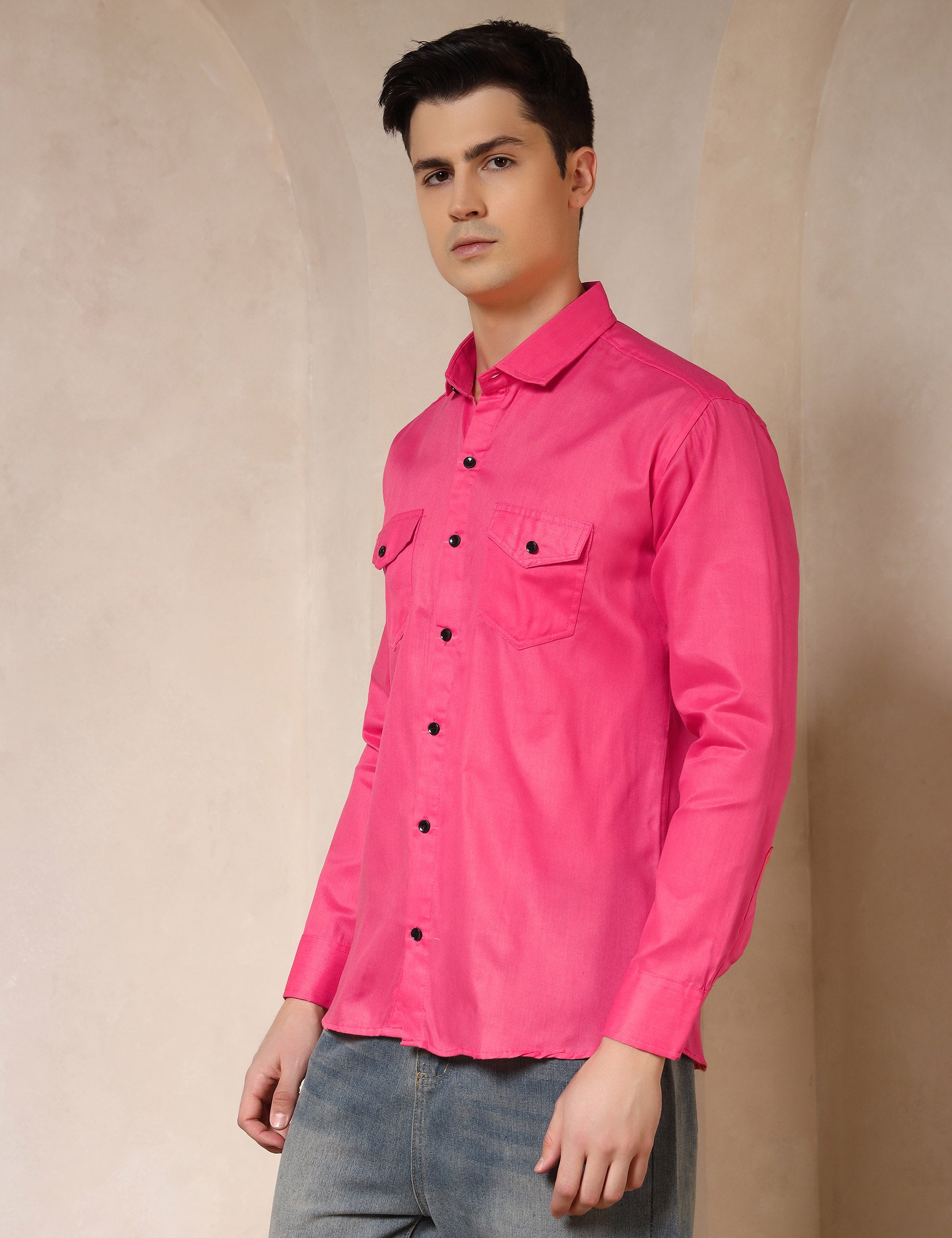 Classic Pink Dual Pocket Cotton Blend Shirt