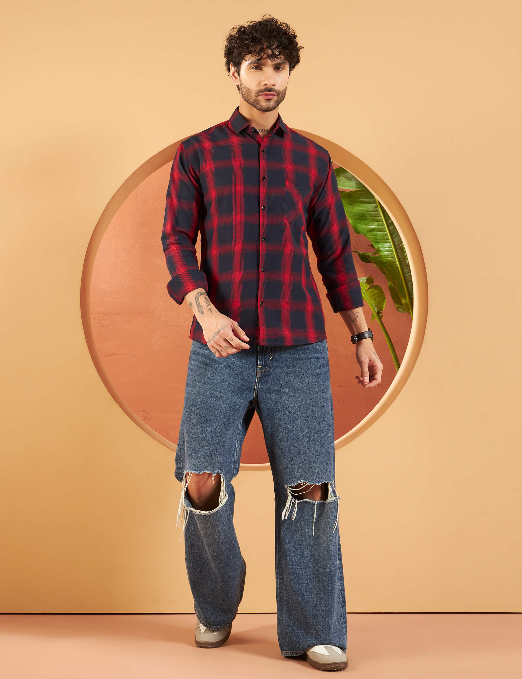 Crimson Midnight Check Cotton-Blend Shirt