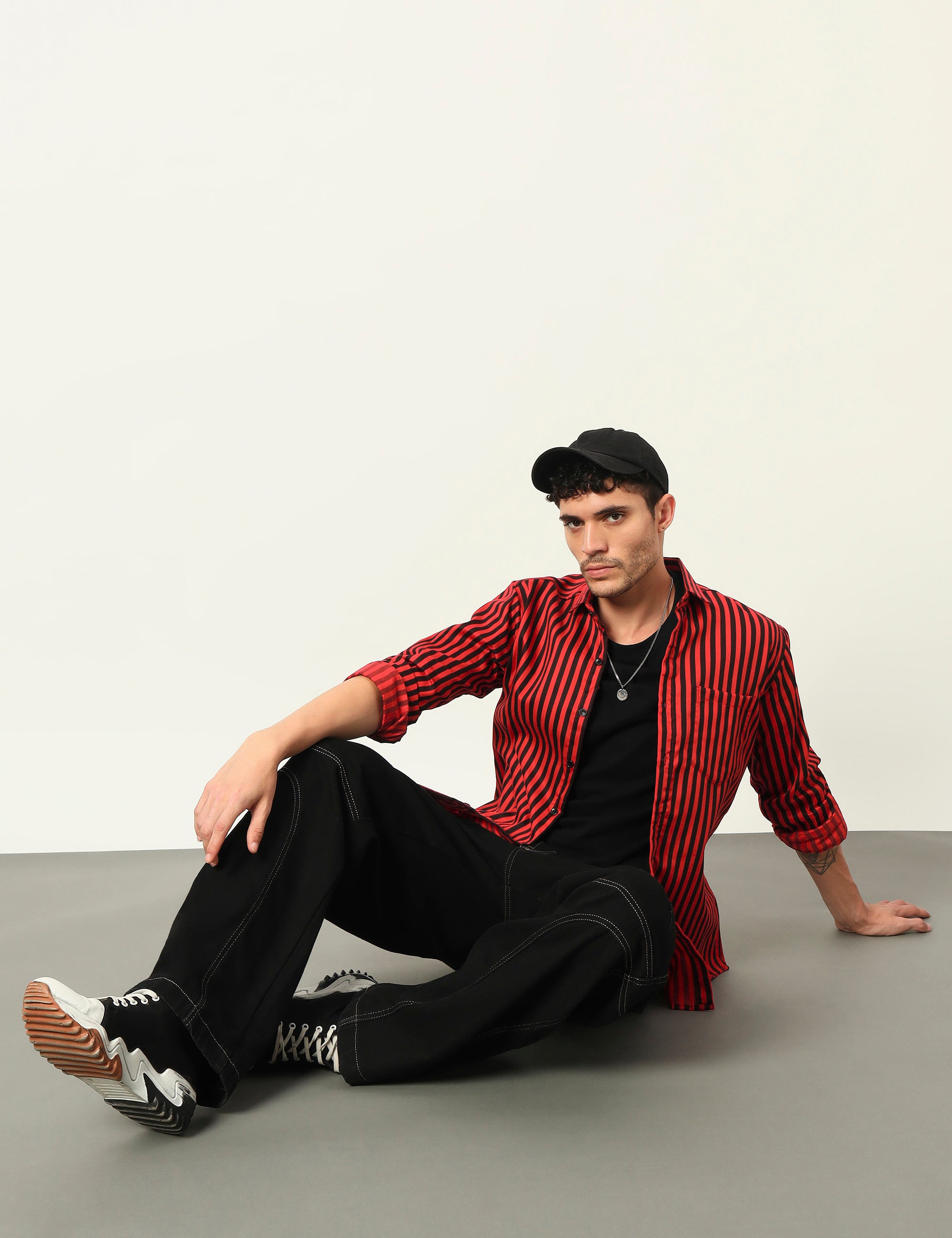 Inferno Stripes Casual Red Cotton Blend Shirt