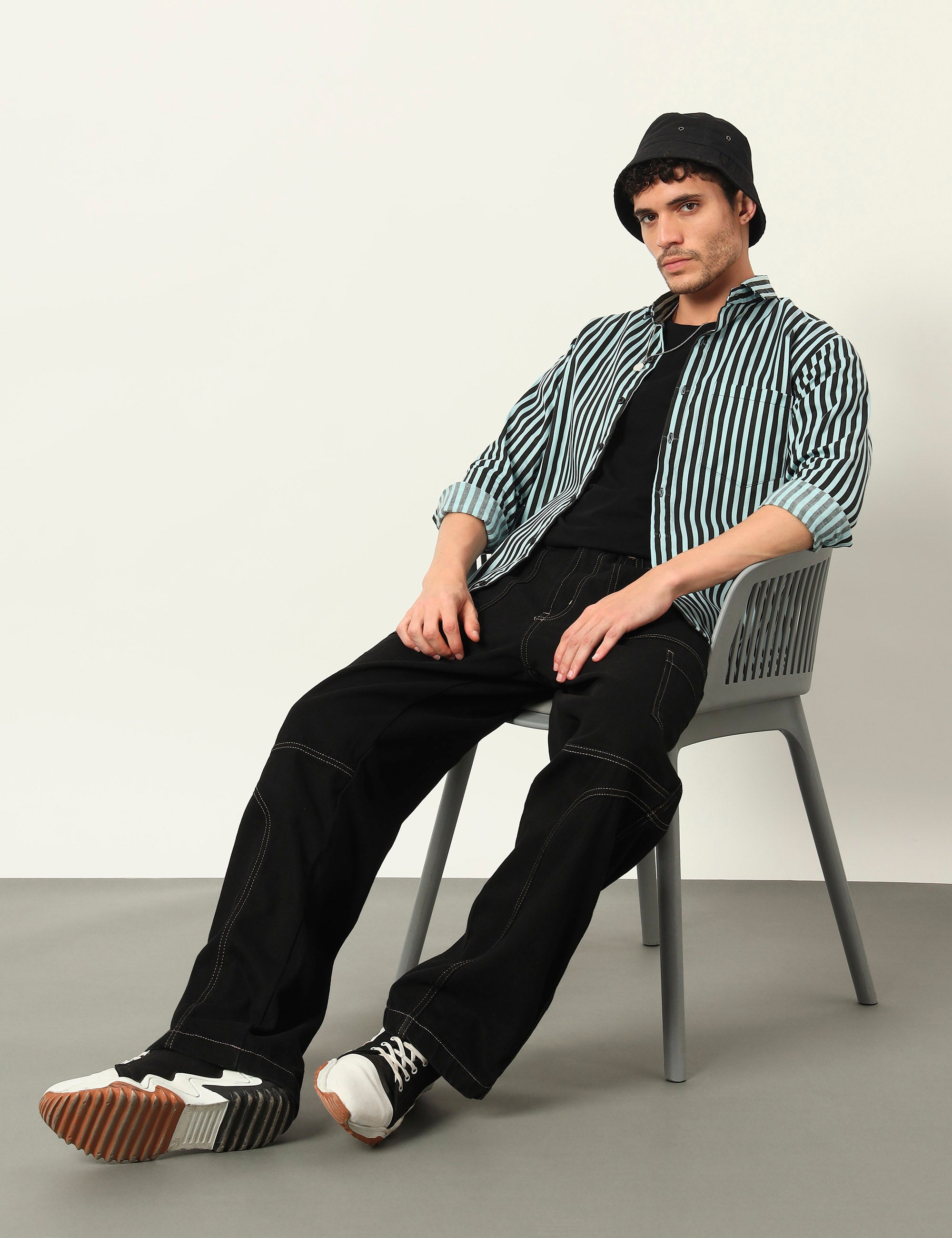 Inferno Stripes Casual Sea Green Cotton Blend Shirt