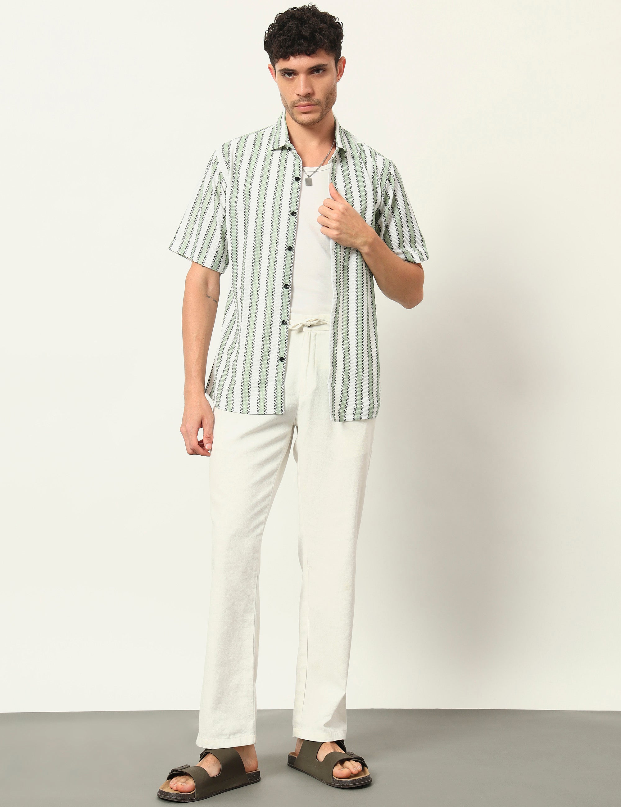 Fresh Flow Polyester Blend Pista Striped Shirt