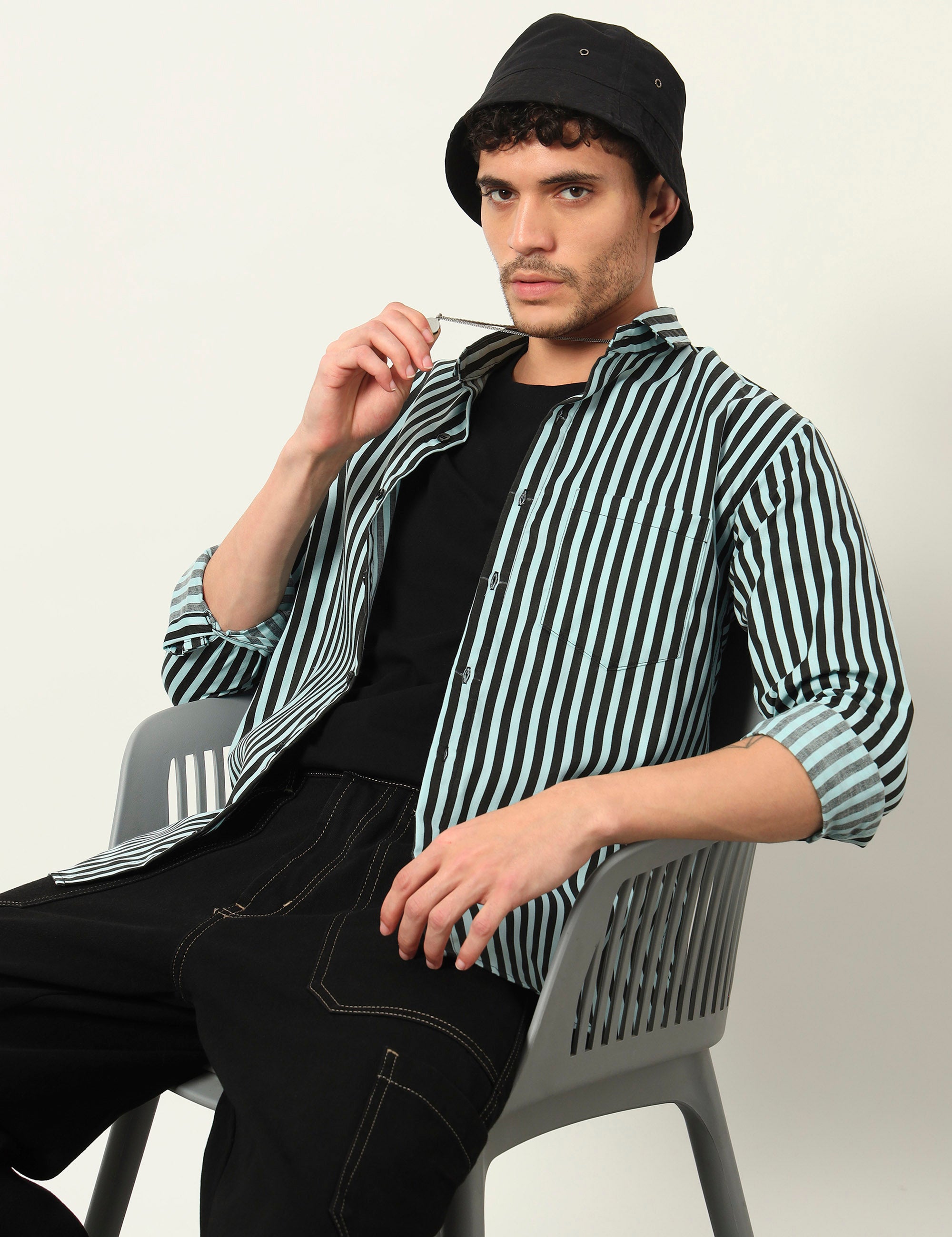 Inferno Stripes Casual Sea Green Cotton Blend Shirt