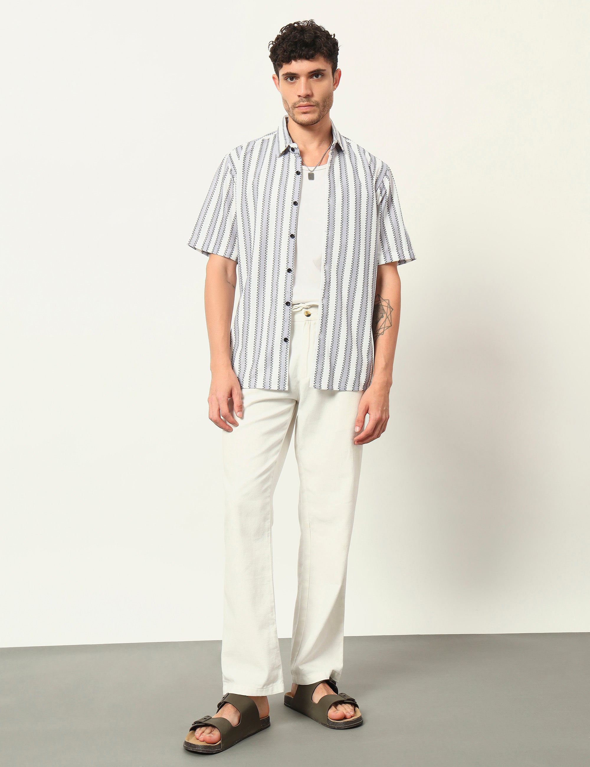 Fresh Flow Polyester Blend Lavender Striped Shirt